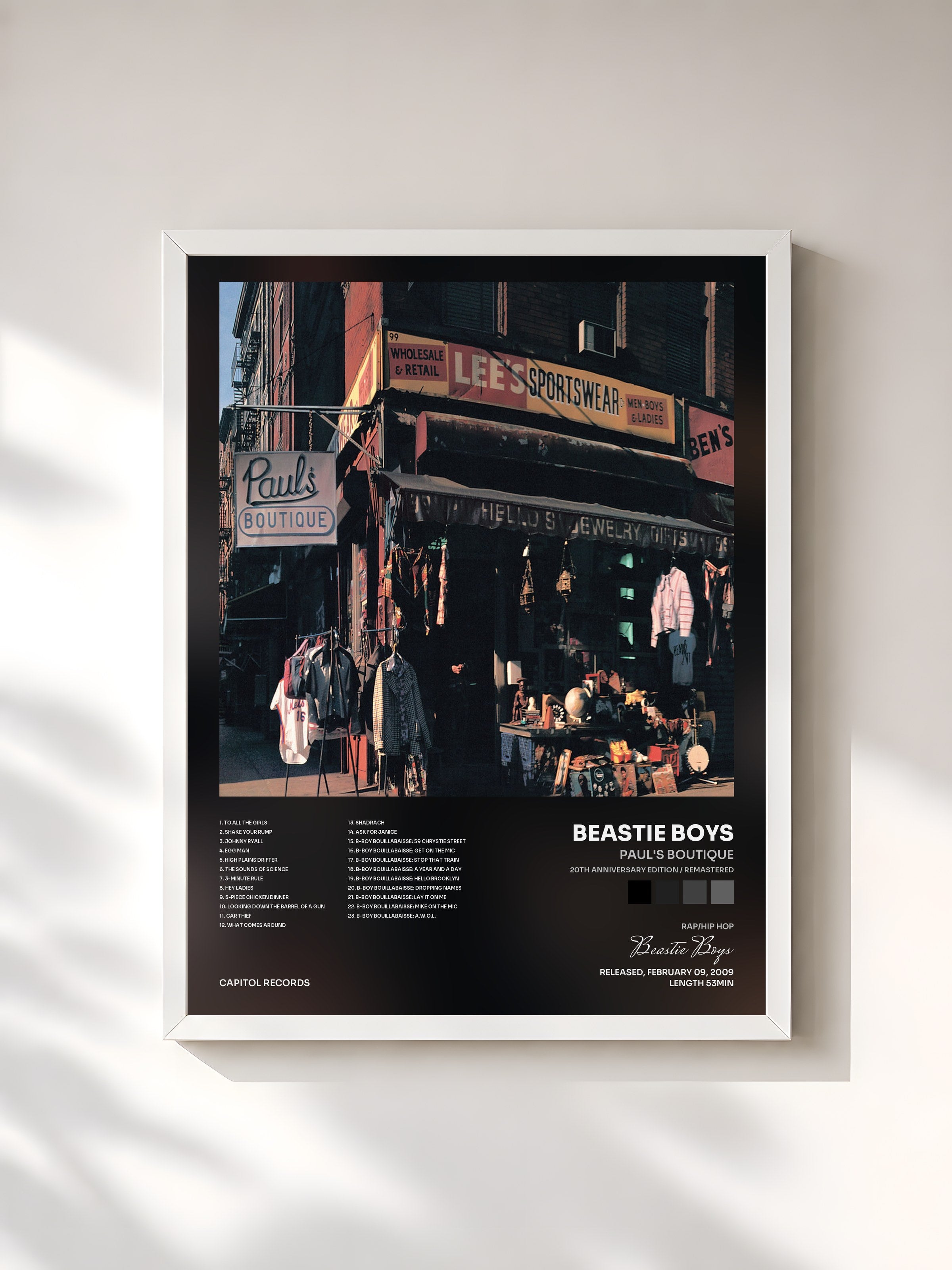#blanc Tableau de l'album Paul's Boutique (20th Anniversary Edition / Remastered) de Beastie Boys, cadre blanc, imprimé et encadré en France