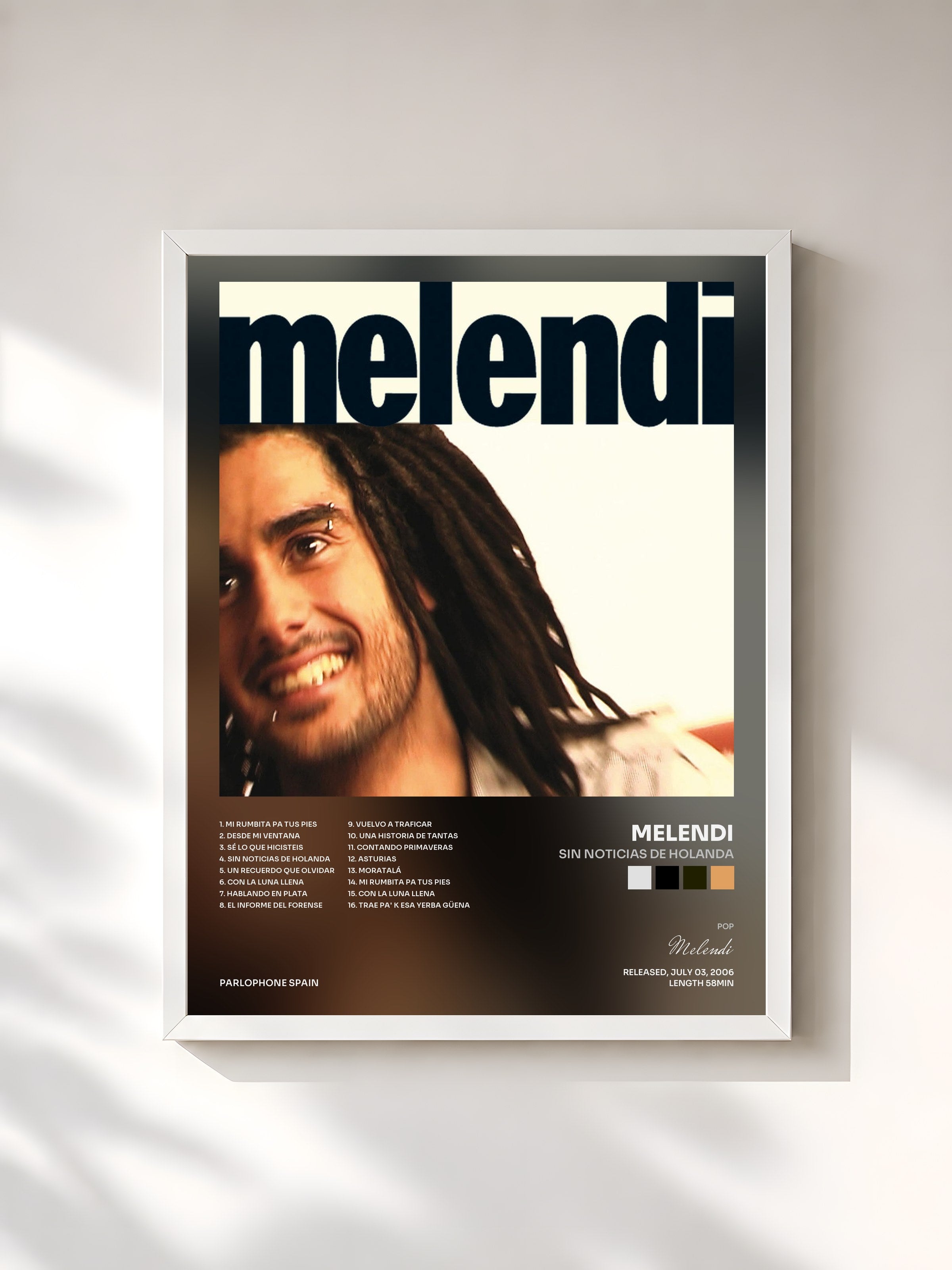 #blanc Tableau de l'album Sin Noticias De Holanda de Melendi, cadre blanc, imprimé et encadré en France