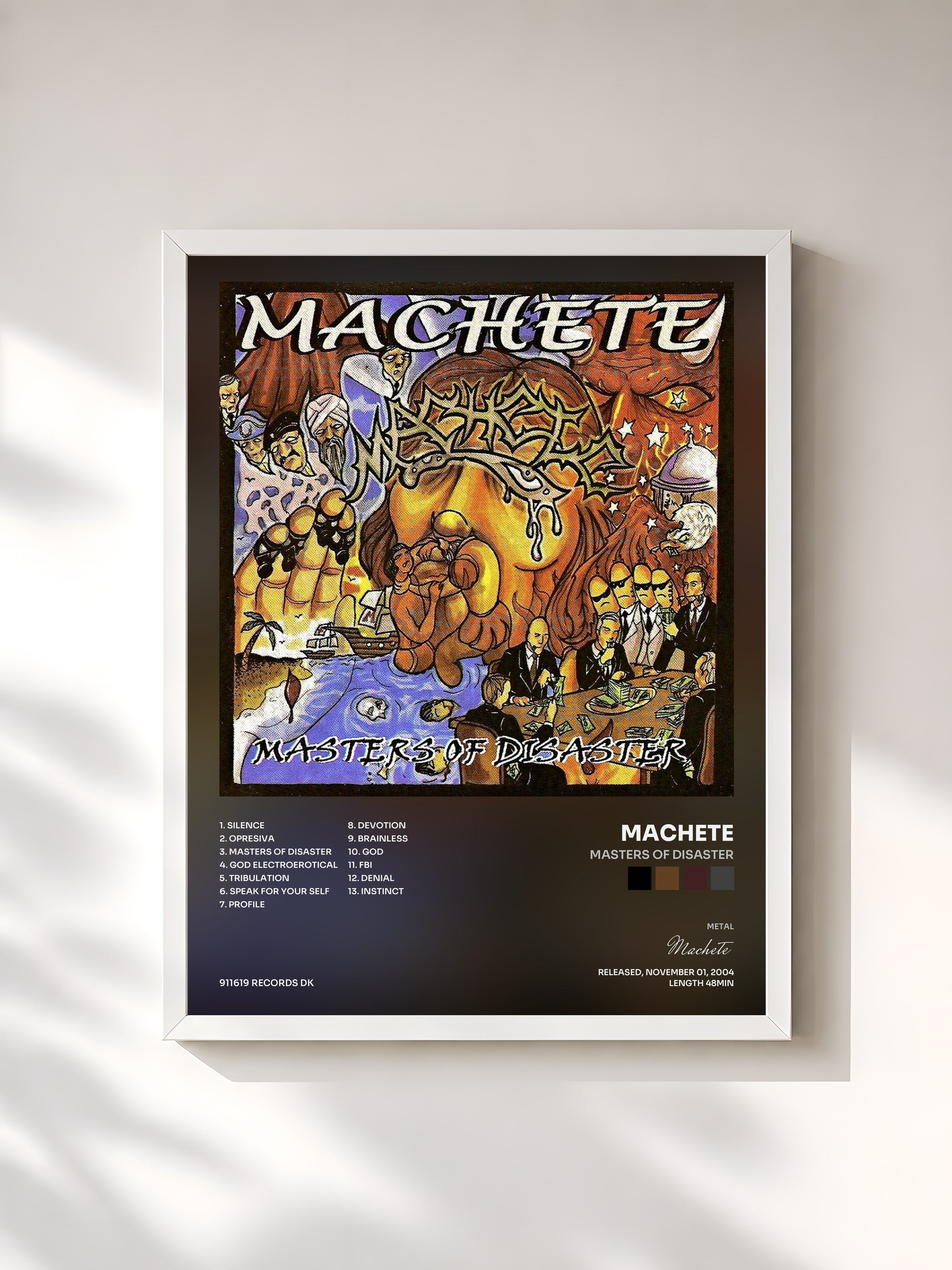 #blanc Tableau de l'album Masters of Disaster de Machete, cadre blanc, imprimé et encadré en France