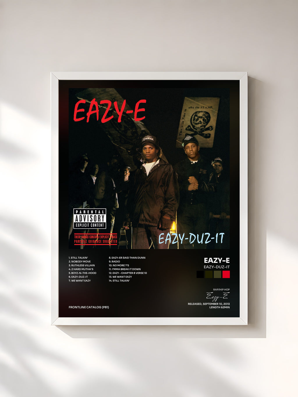 #blanc Tableau de l'album Eazy-Duz-It de Eazy-E, cadre blanc, imprimé et encadré en France