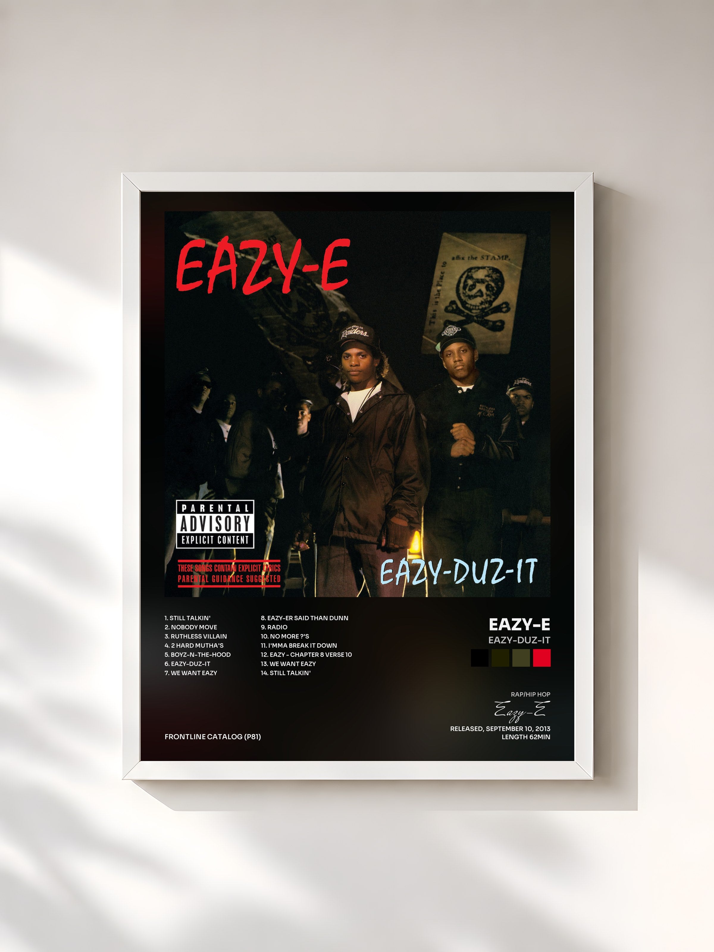 #blanc Tableau de l'album Eazy-Duz-It de Eazy-E, cadre blanc, imprimé et encadré en France