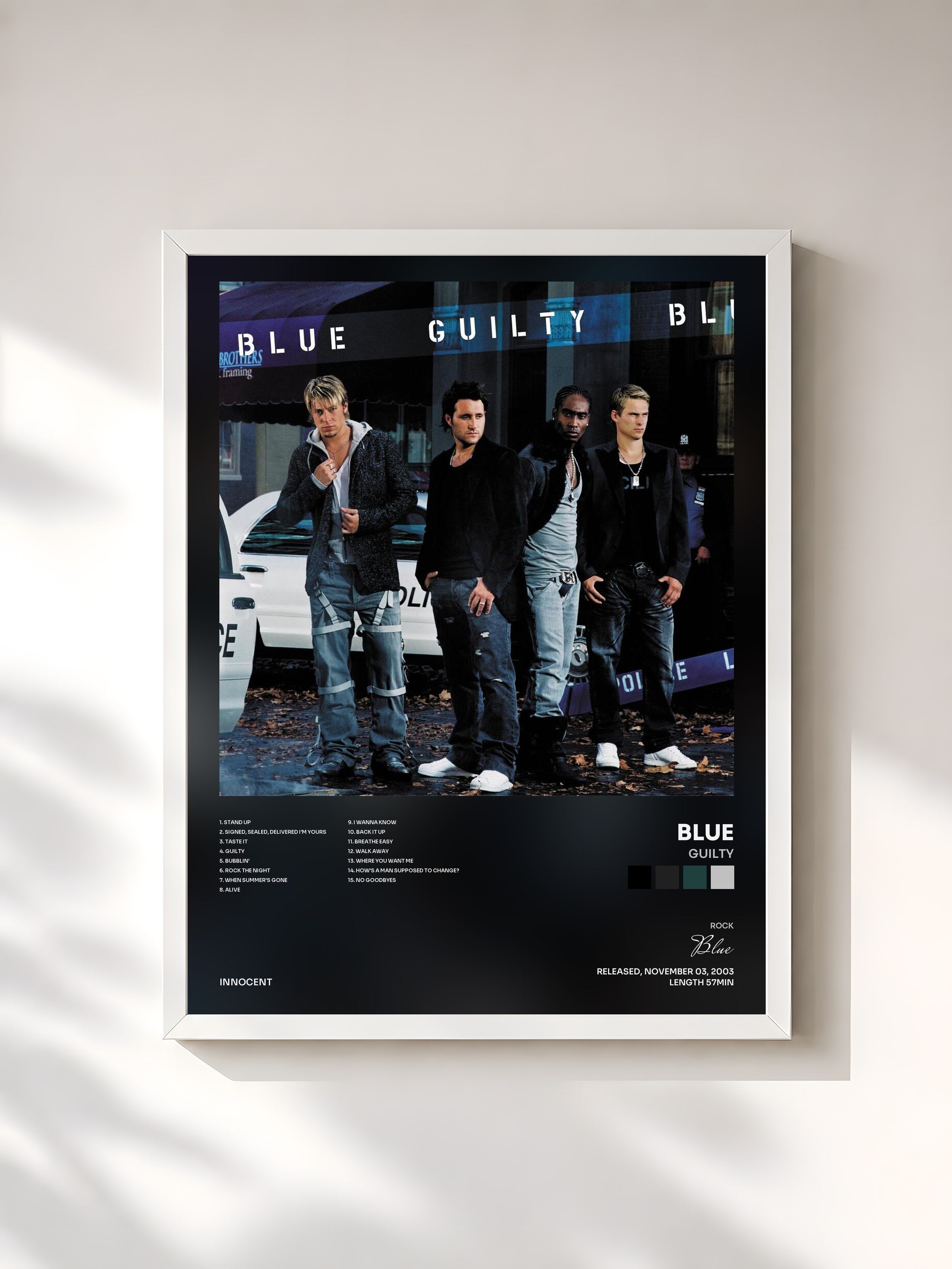 #blanc Tableau de l'album Guilty de Blue, cadre blanc, imprimé et encadré en France