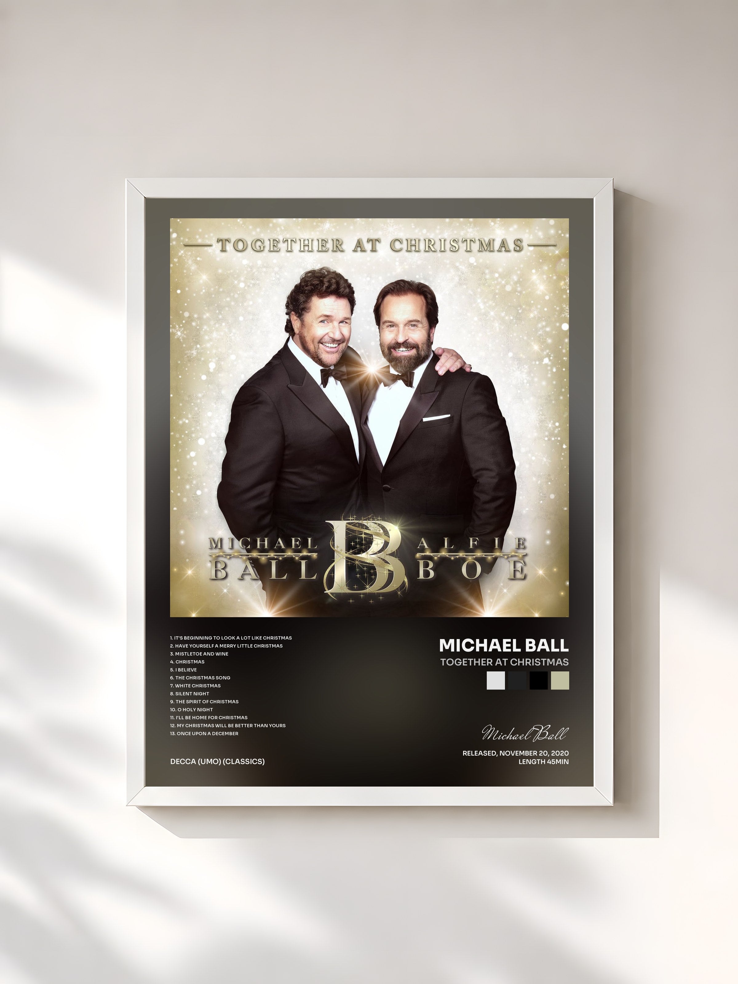 #blanc Tableau de l'album Together At Christmas de Michael Ball, cadre blanc, imprimé et encadré en France