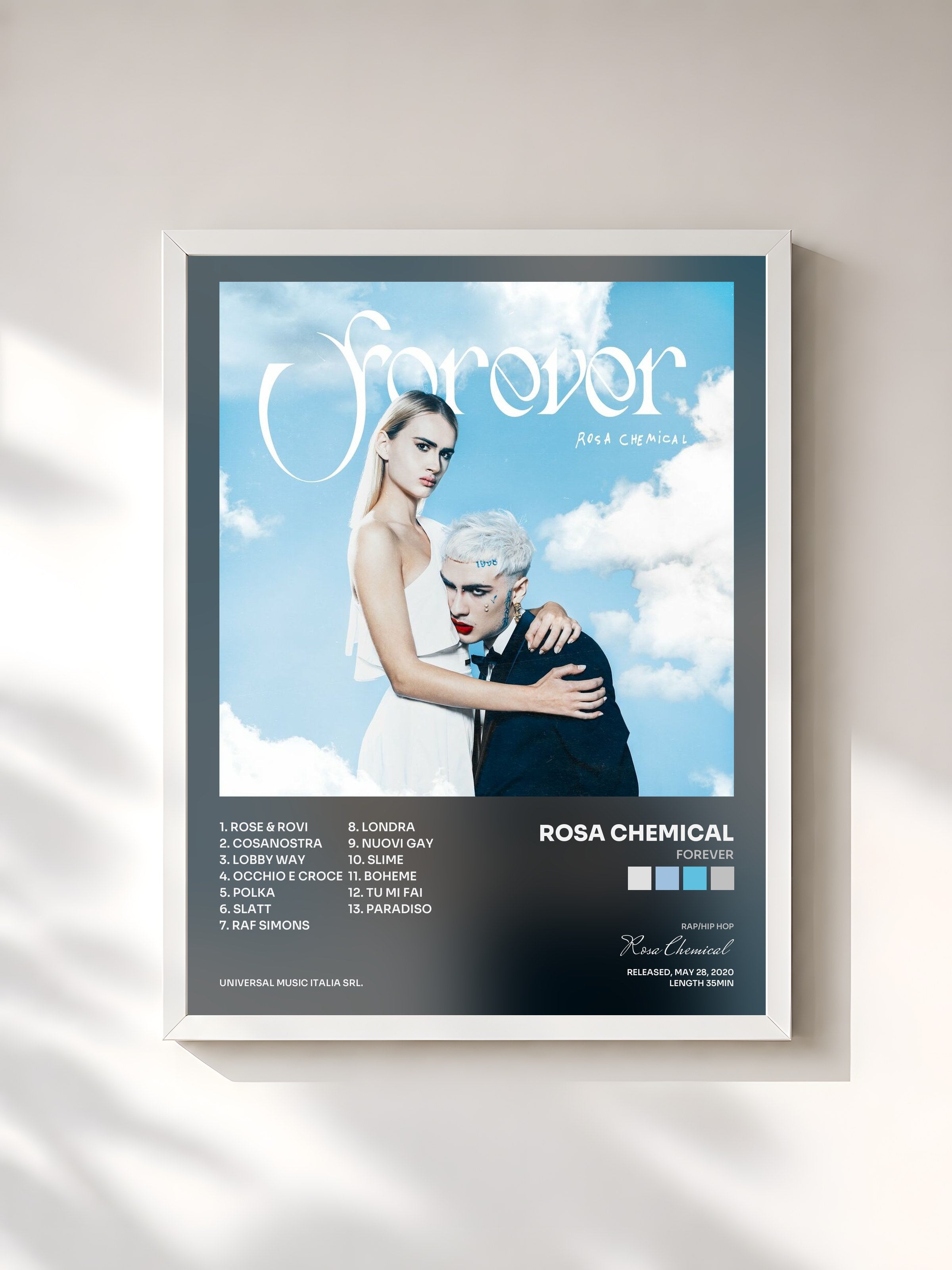 #blanc Tableau de l'album FOREVER de Rosa Chemical, cadre blanc, imprimé et encadré en France