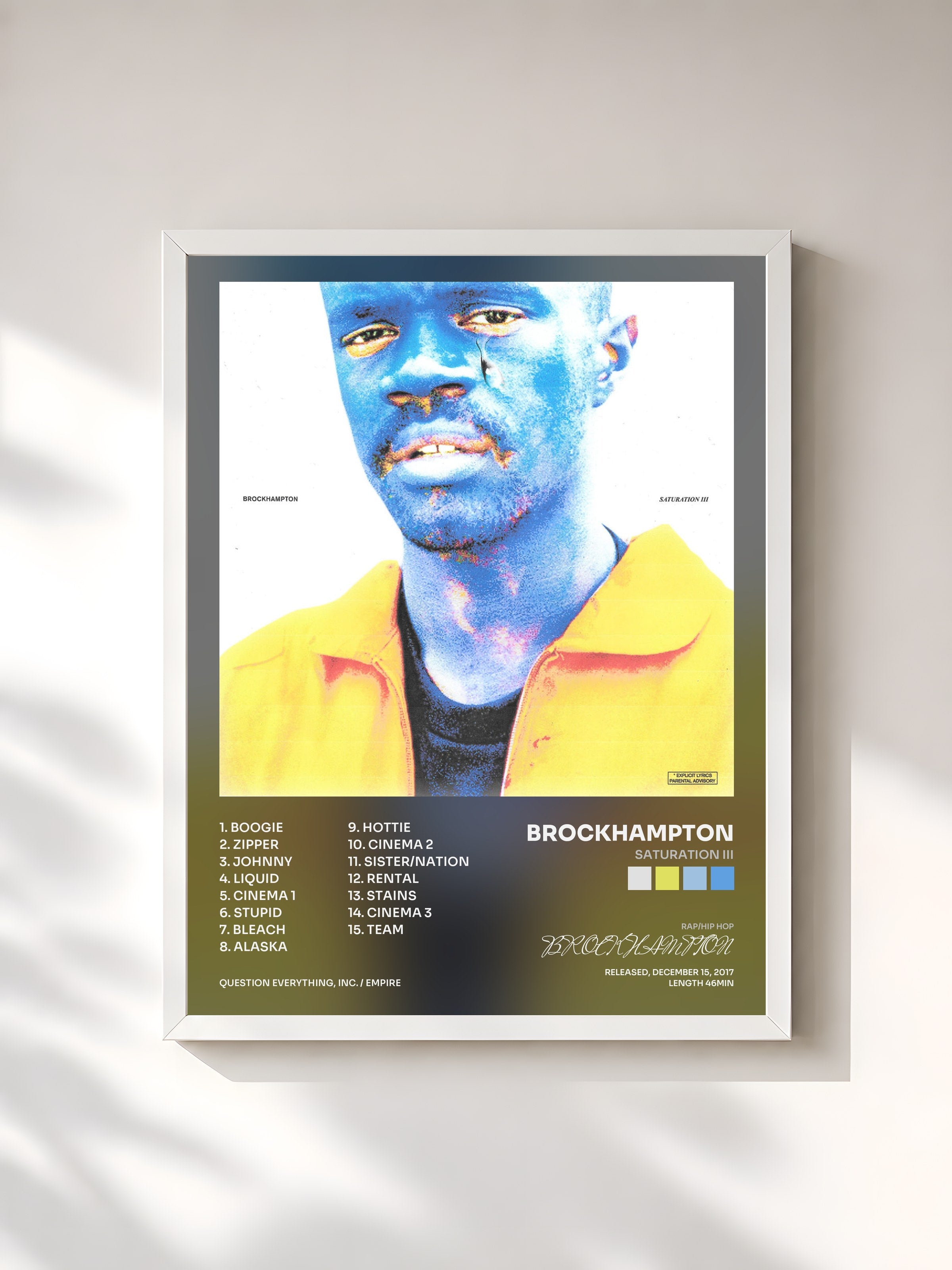 #blanc Tableau de l'album SATURATION III de BROCKHAMPTON, cadre blanc, imprimé et encadré en France