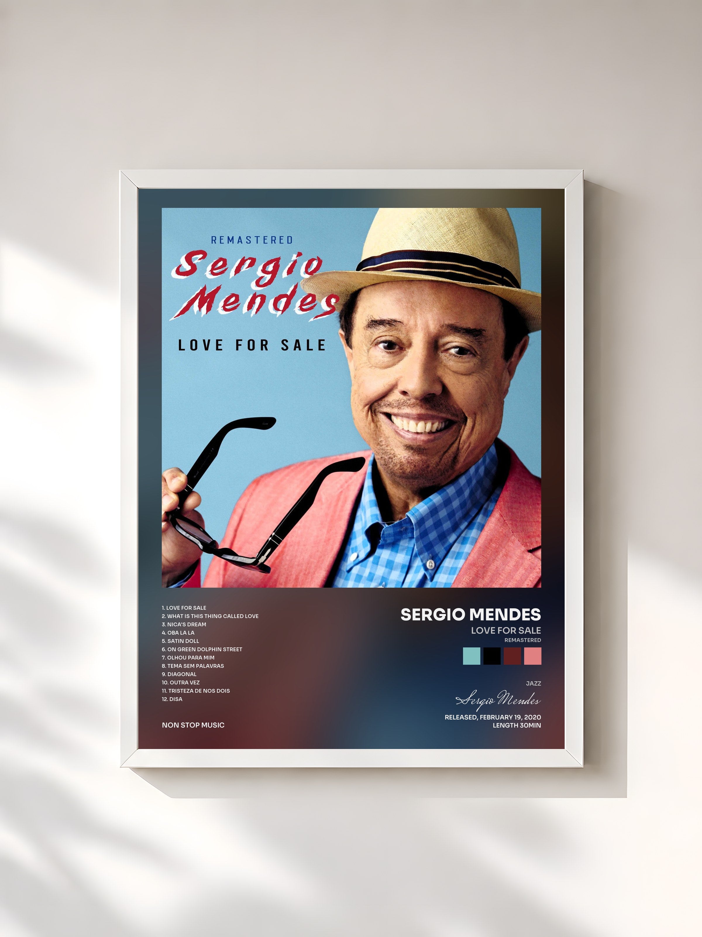 #blanc Tableau de l'album Love for Sale (Remastered) de Sergio Mendes, cadre blanc, imprimé et encadré en France
