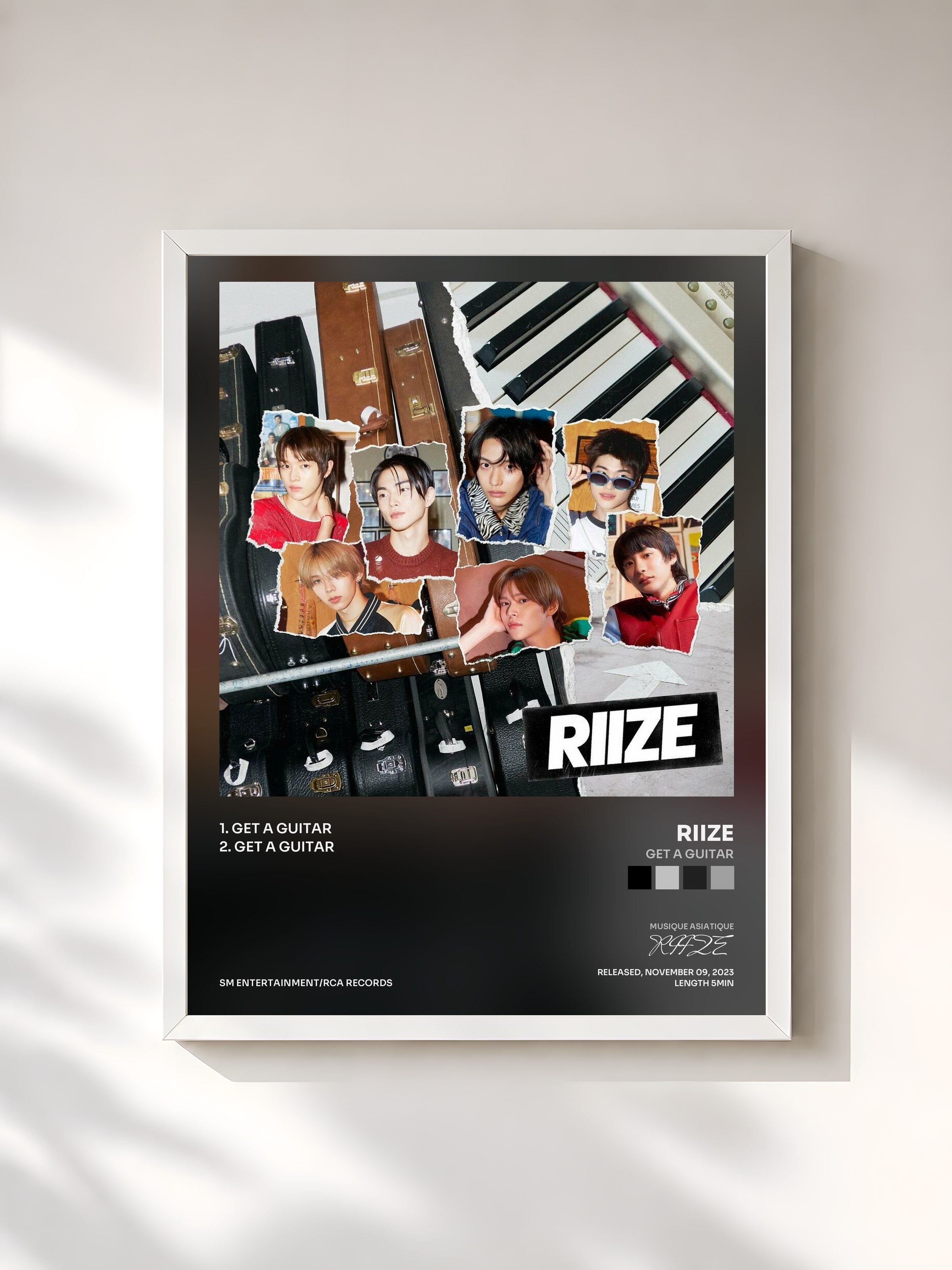 #blanc Tableau de l'album Get A Guitar de RIIZE, cadre blanc, imprimé et encadré en France