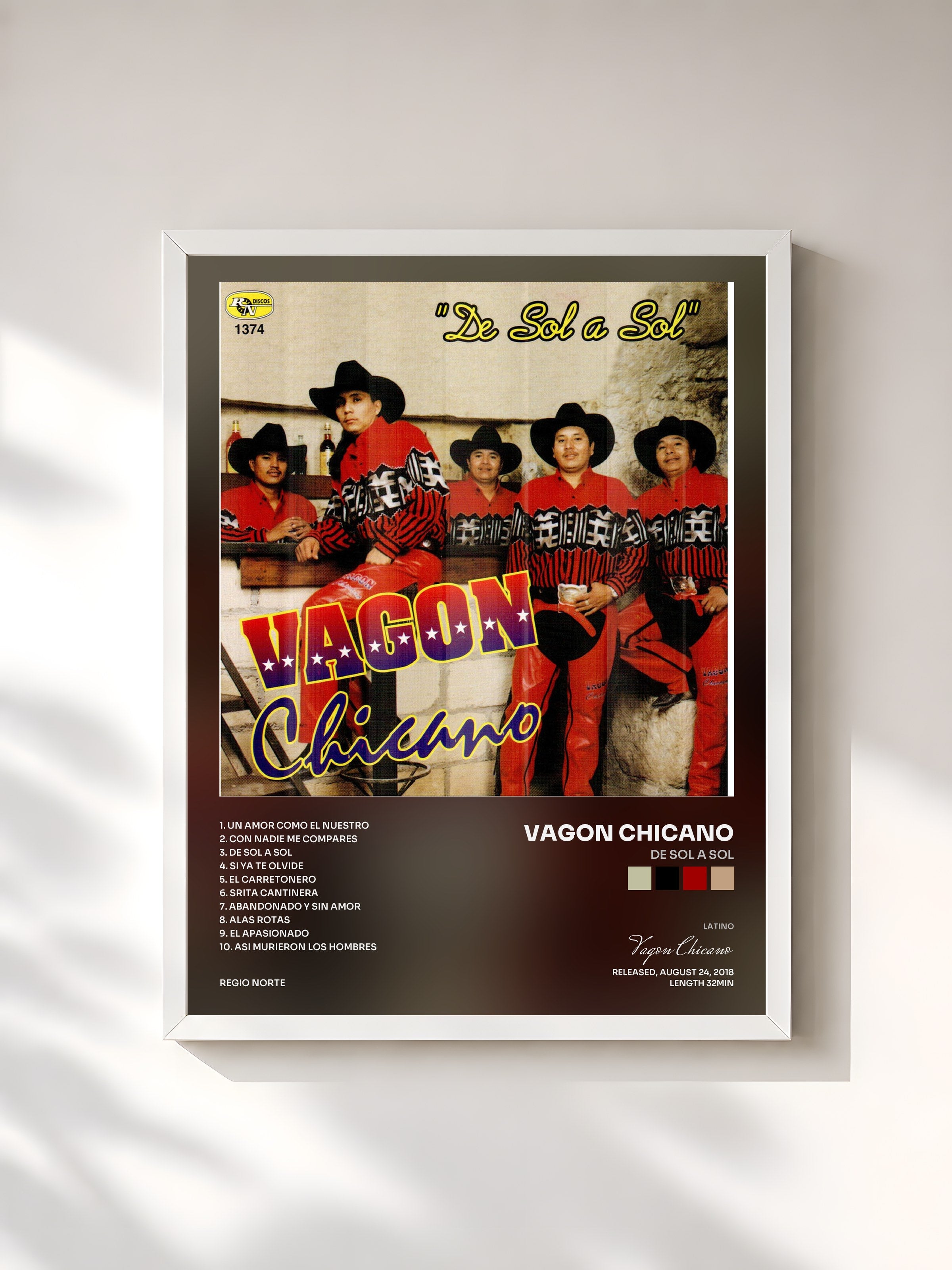 #blanc Tableau de l'album De Sol a Sol de Vagon Chicano, cadre blanc, imprimé et encadré en France