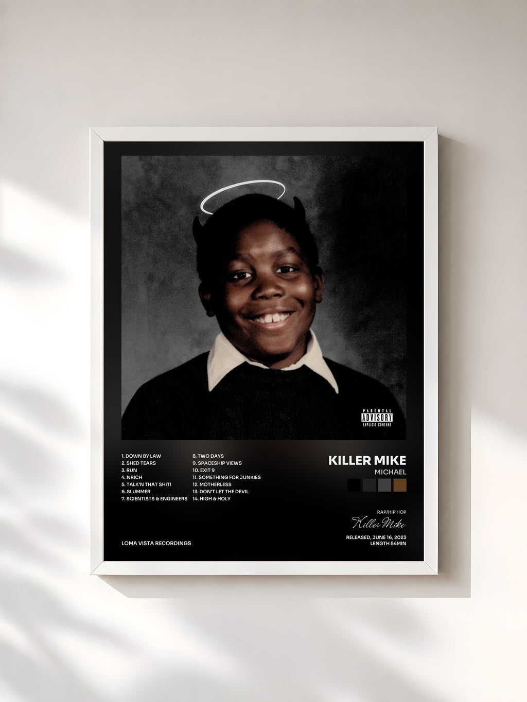 #blanc Tableau de l'album MICHAEL de Killer Mike, cadre blanc, imprimé et encadré en France