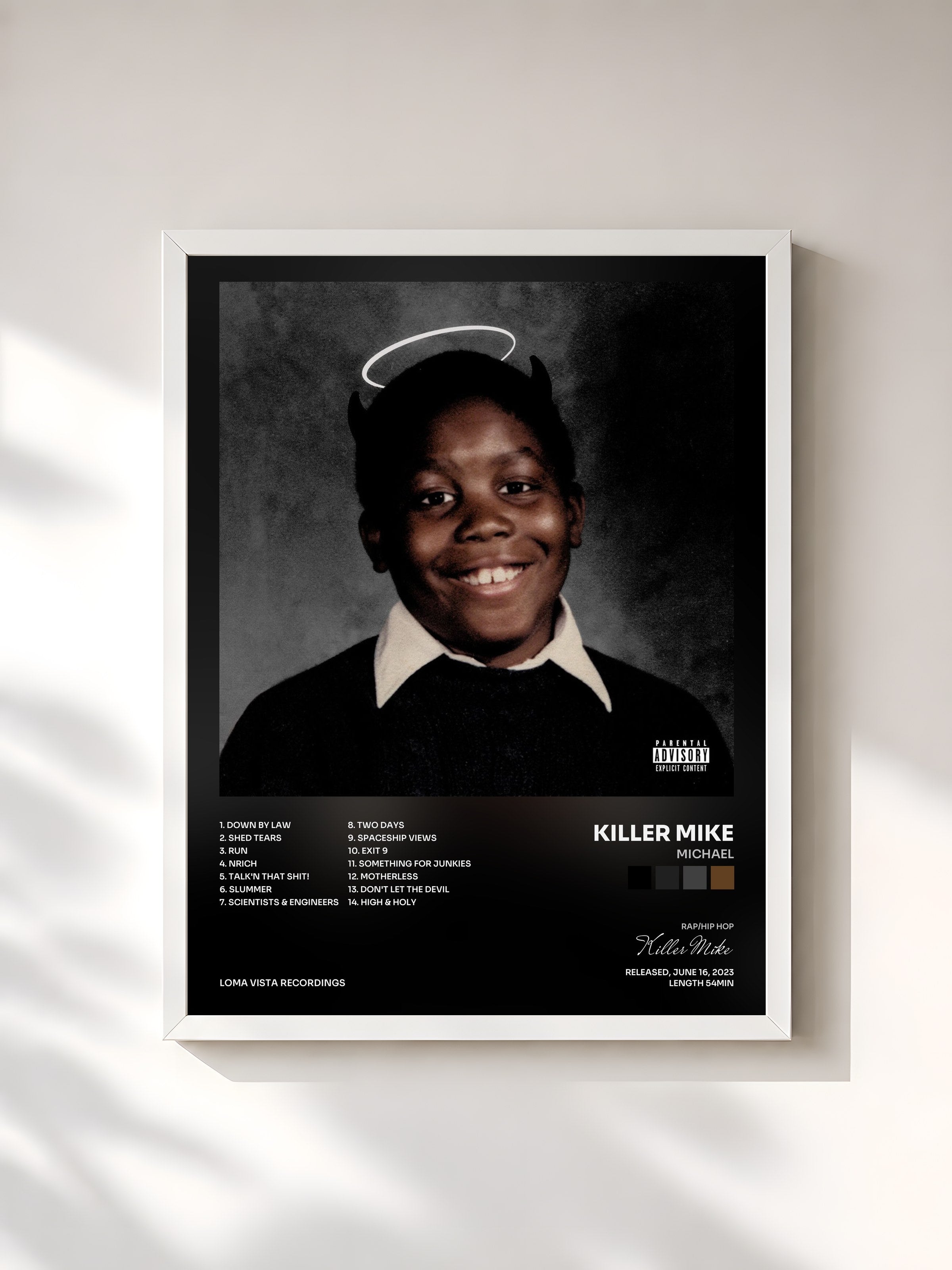 #blanc Tableau de l'album MICHAEL de Killer Mike, cadre blanc, imprimé et encadré en France