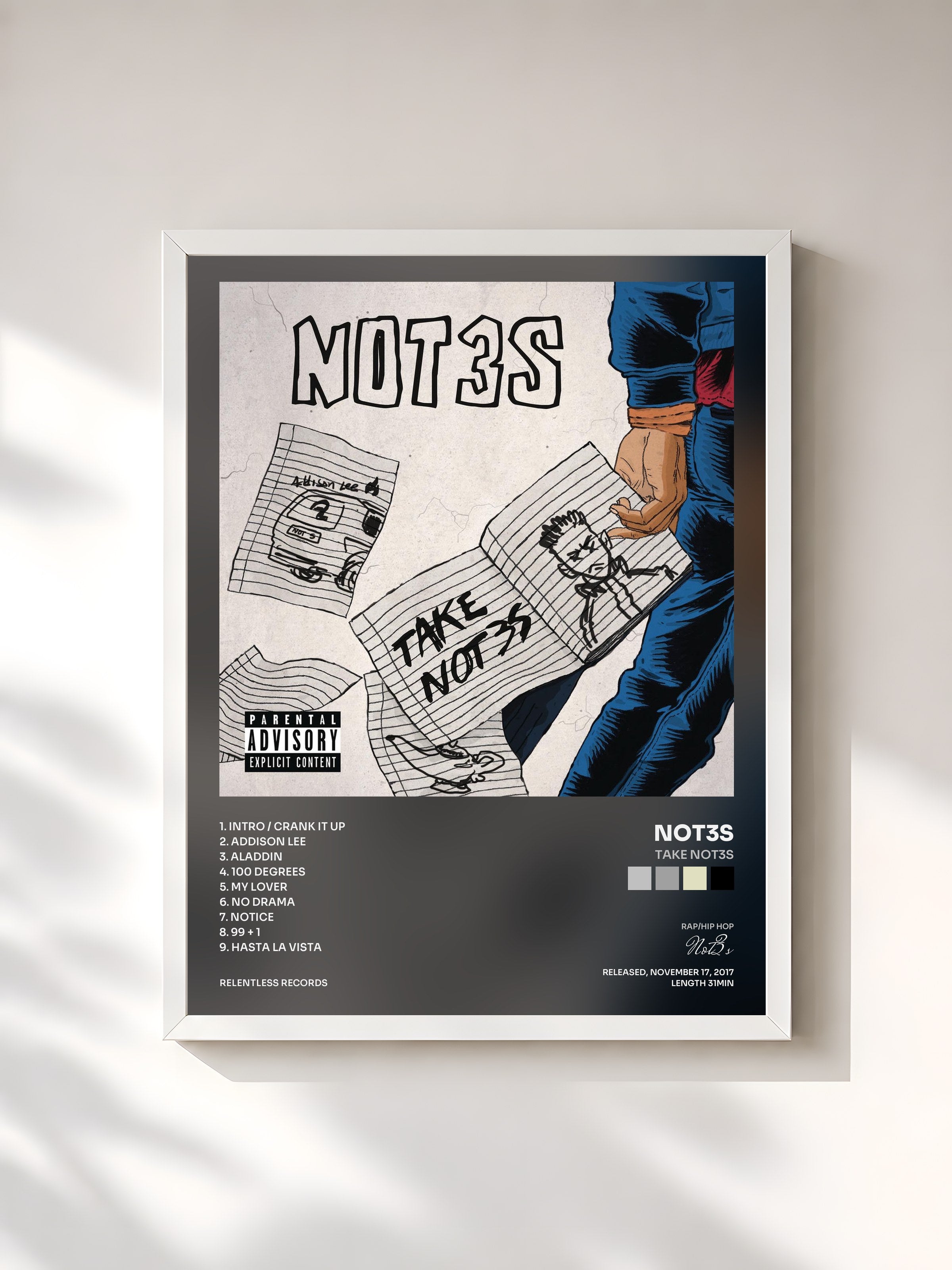 #blanc Tableau de l'album Take Not3s de Not3s, cadre blanc, imprimé et encadré en France