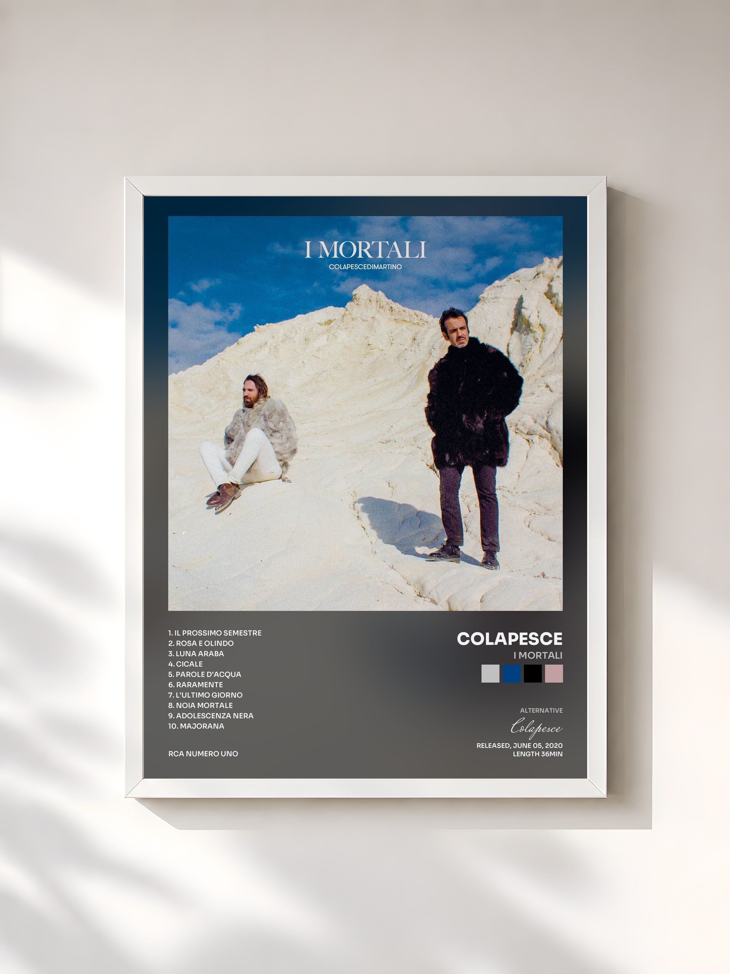 #blanc Tableau de l'album I Mortali de Colapesce, cadre blanc, imprimé et encadré en France