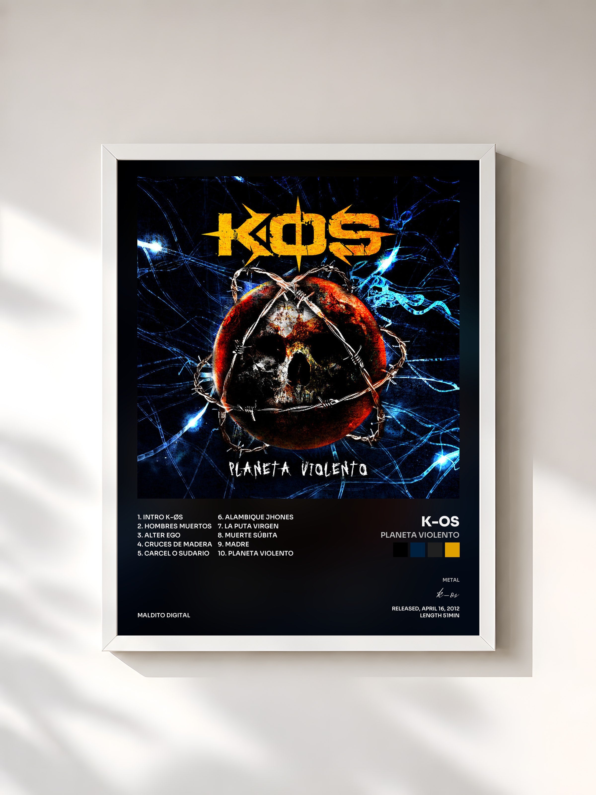 #blanc Tableau de l'album Planeta Violento de k-os, cadre blanc, imprimé et encadré en France