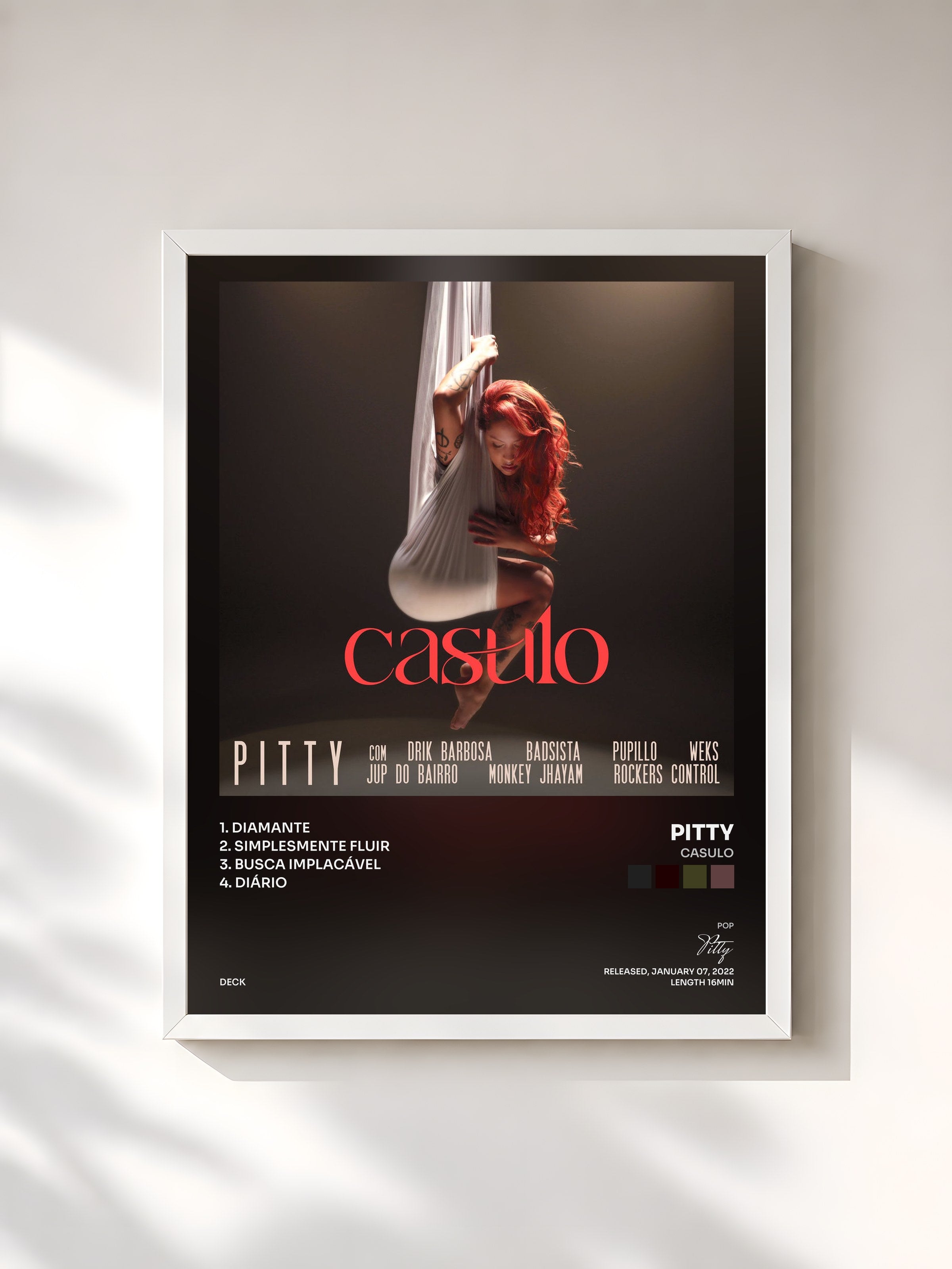 #blanc Tableau de l'album Casulo de Pitty, cadre blanc, imprimé et encadré en France