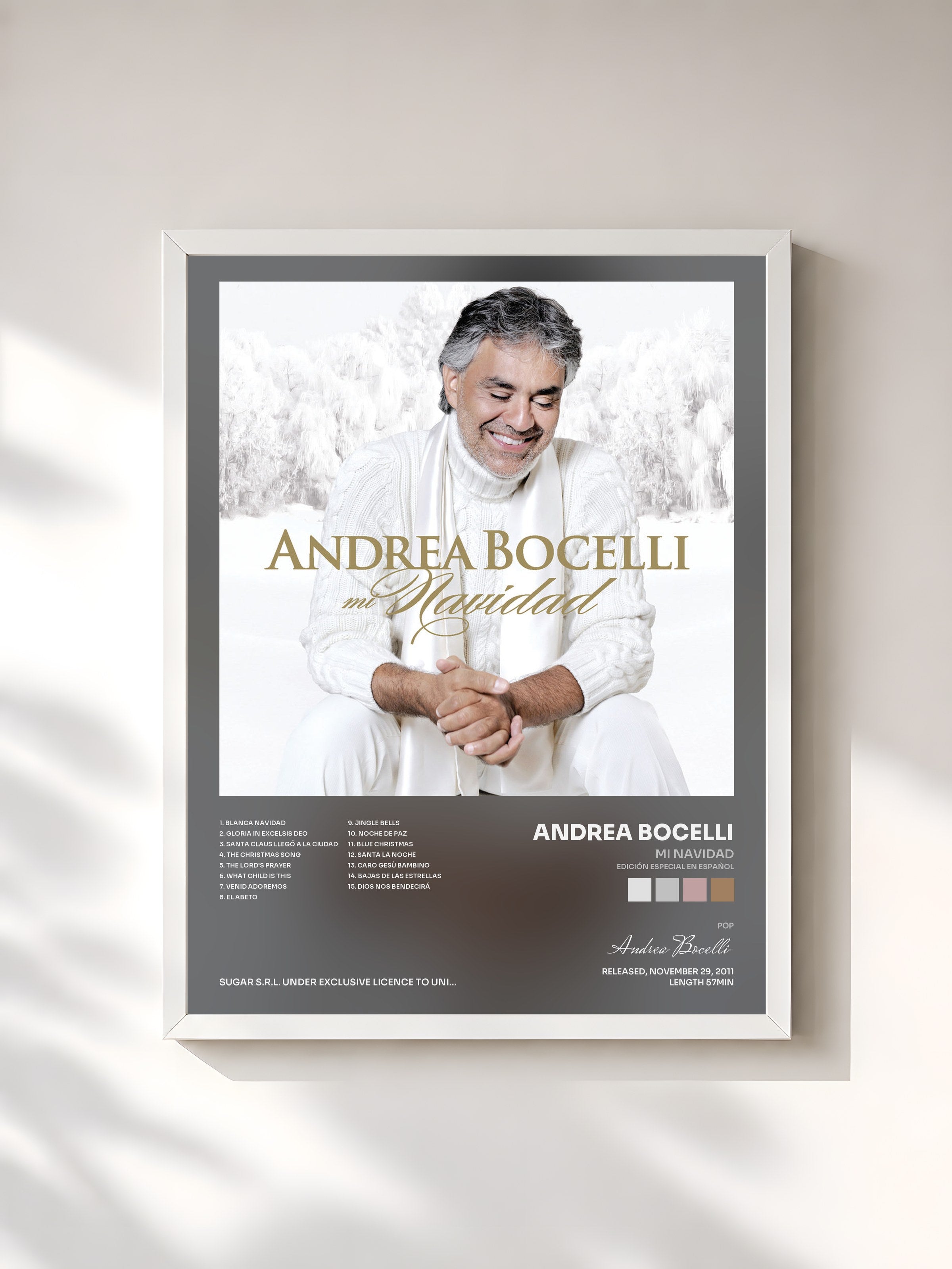 #blanc Tableau de l'album Mi Navidad (Edición Especial En Español) de Andrea Bocelli, cadre blanc, imprimé et encadré en France