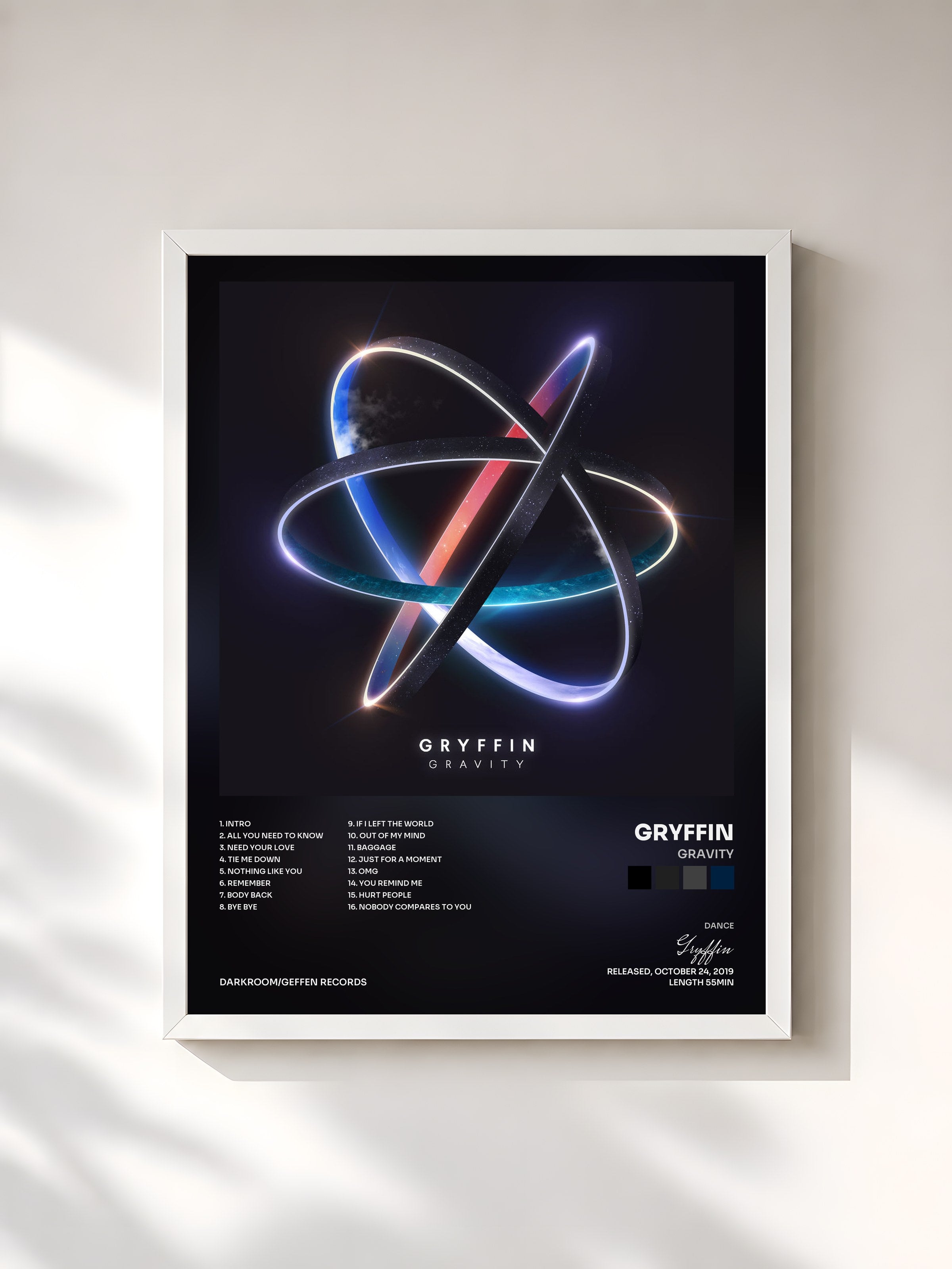 #blanc Tableau de l'album Gravity de Gryffin, cadre blanc, imprimé et encadré en France