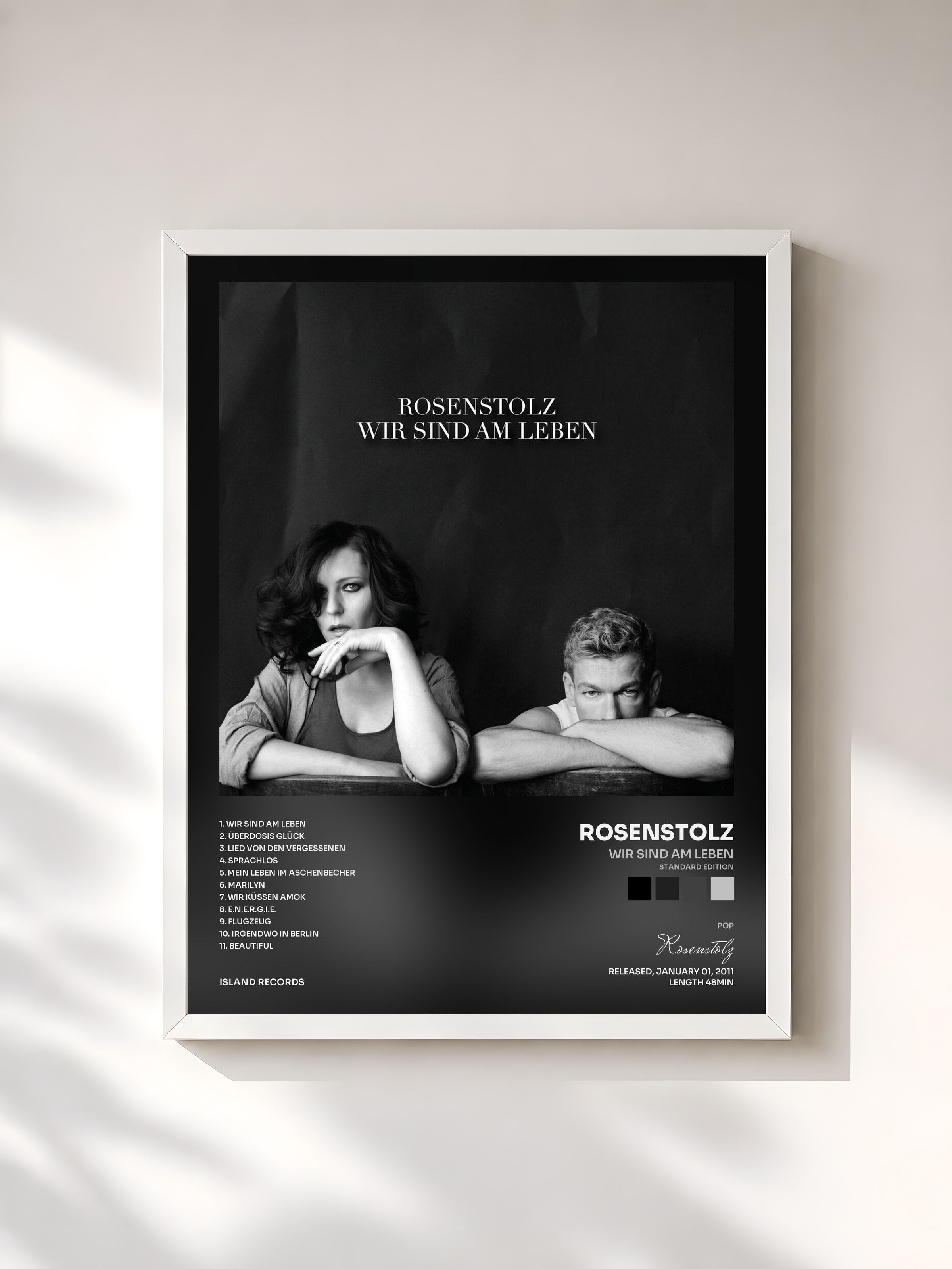 #blanc Tableau de l'album Wir sind am Leben (Standard Edition) de Rosenstolz, cadre blanc, imprimé et encadré en France