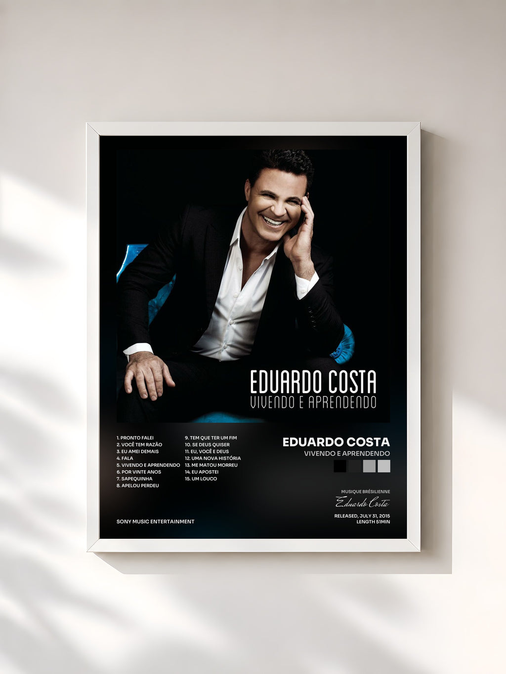 #blanc Tableau de l'album Vivendo e Aprendendo de Eduardo Costa, cadre blanc, imprimé et encadré en France