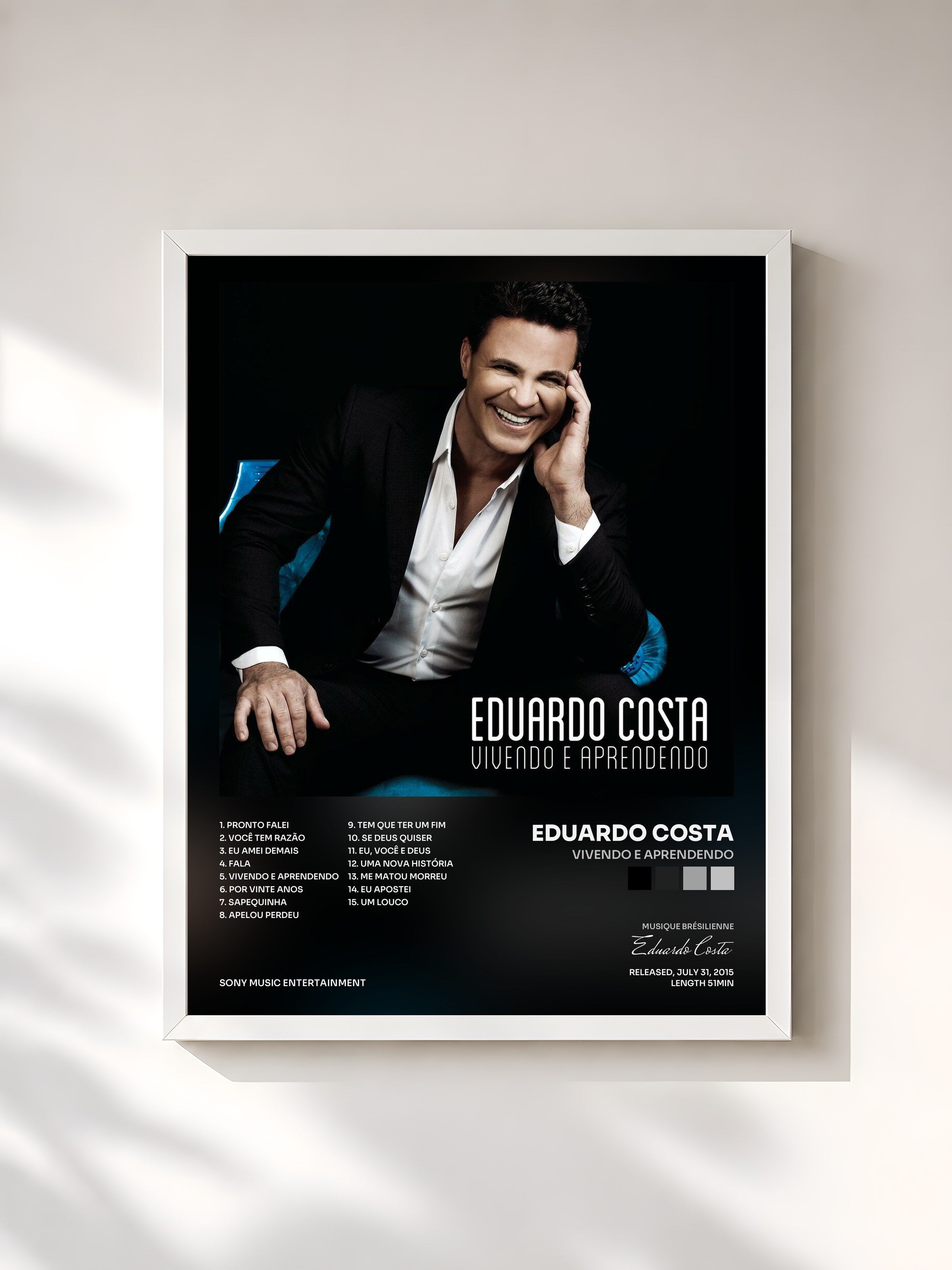 #blanc Tableau de l'album Vivendo e Aprendendo de Eduardo Costa, cadre blanc, imprimé et encadré en France