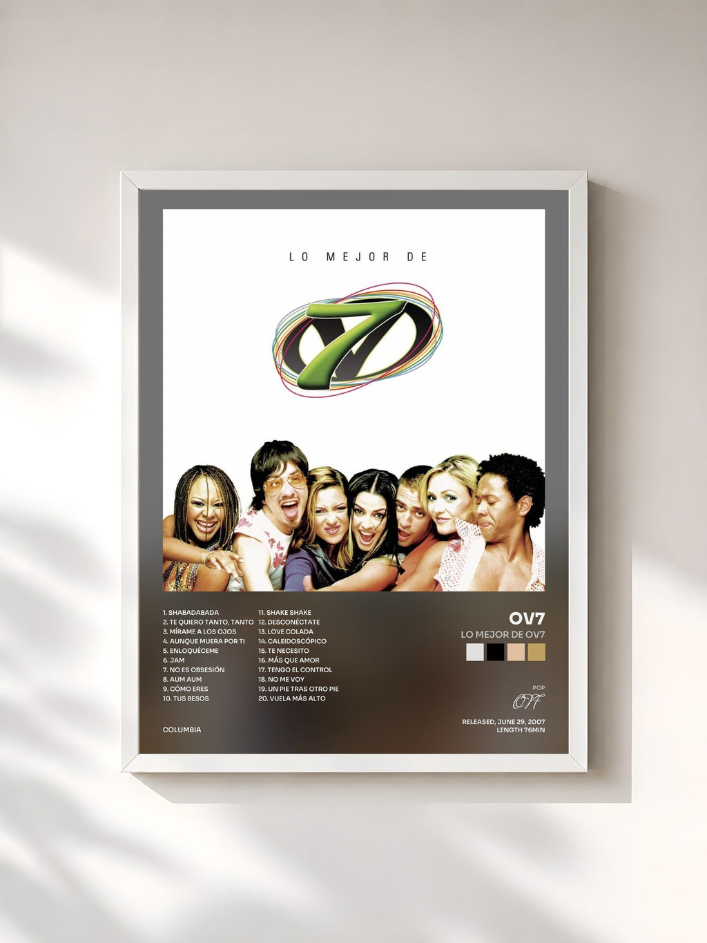 #blanc Tableau de l'album Lo Mejor De OV7 de OV7, cadre blanc, imprimé et encadré en France