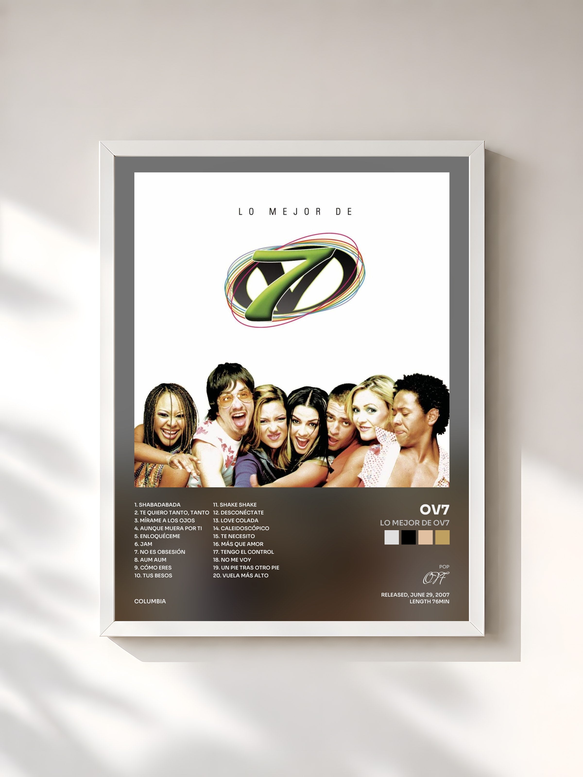 #blanc Tableau de l'album Lo Mejor De OV7 de OV7, cadre blanc, imprimé et encadré en France