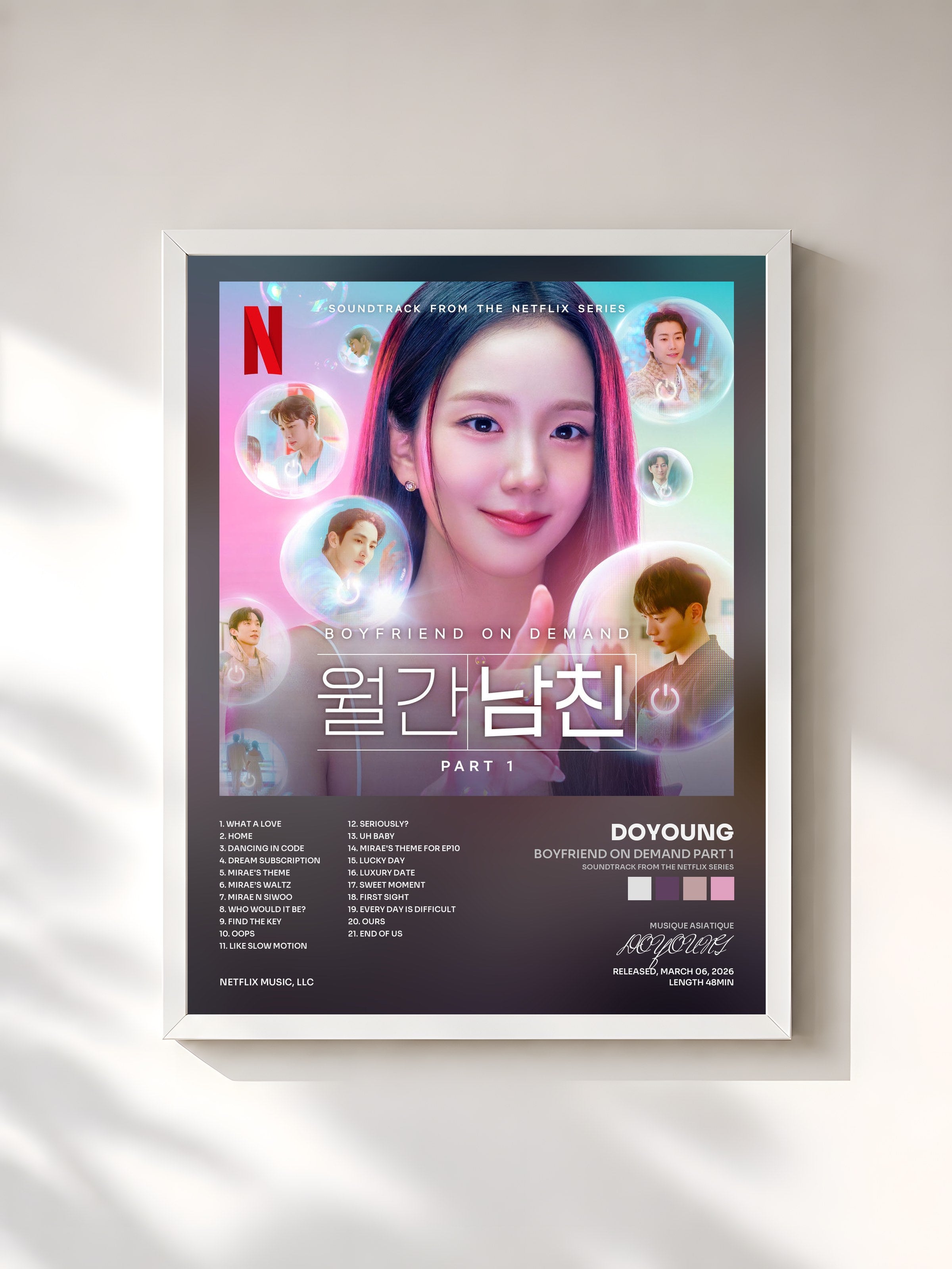 #blanc Tableau de l'album Boyfriend on Demand Part 1 (Soundtrack from the Netflix Series) de DOYOUNG, cadre blanc, imprimé et encadré en France