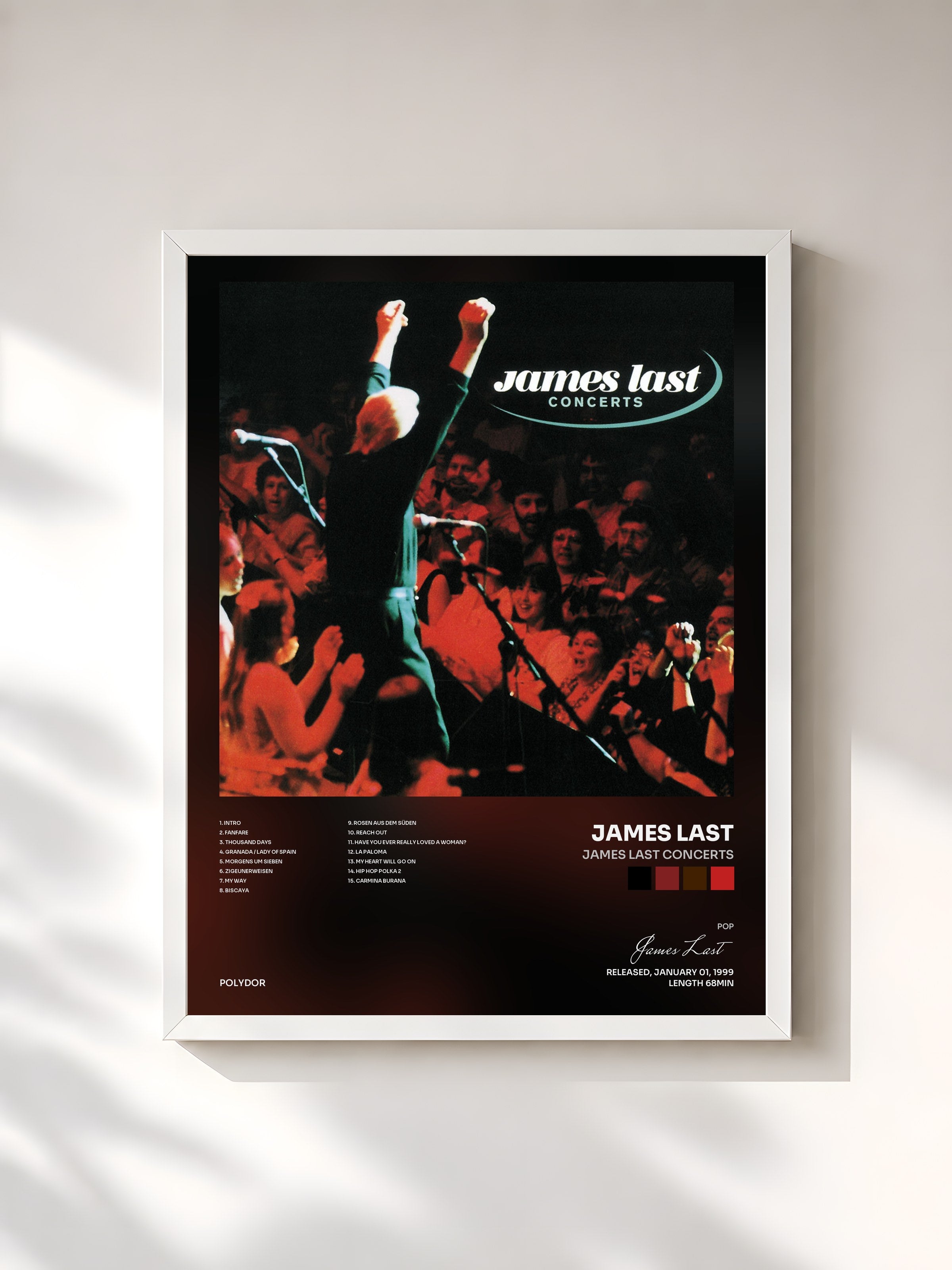 #blanc Tableau de l'album James Last Concerts de James Last, cadre blanc, imprimé et encadré en France