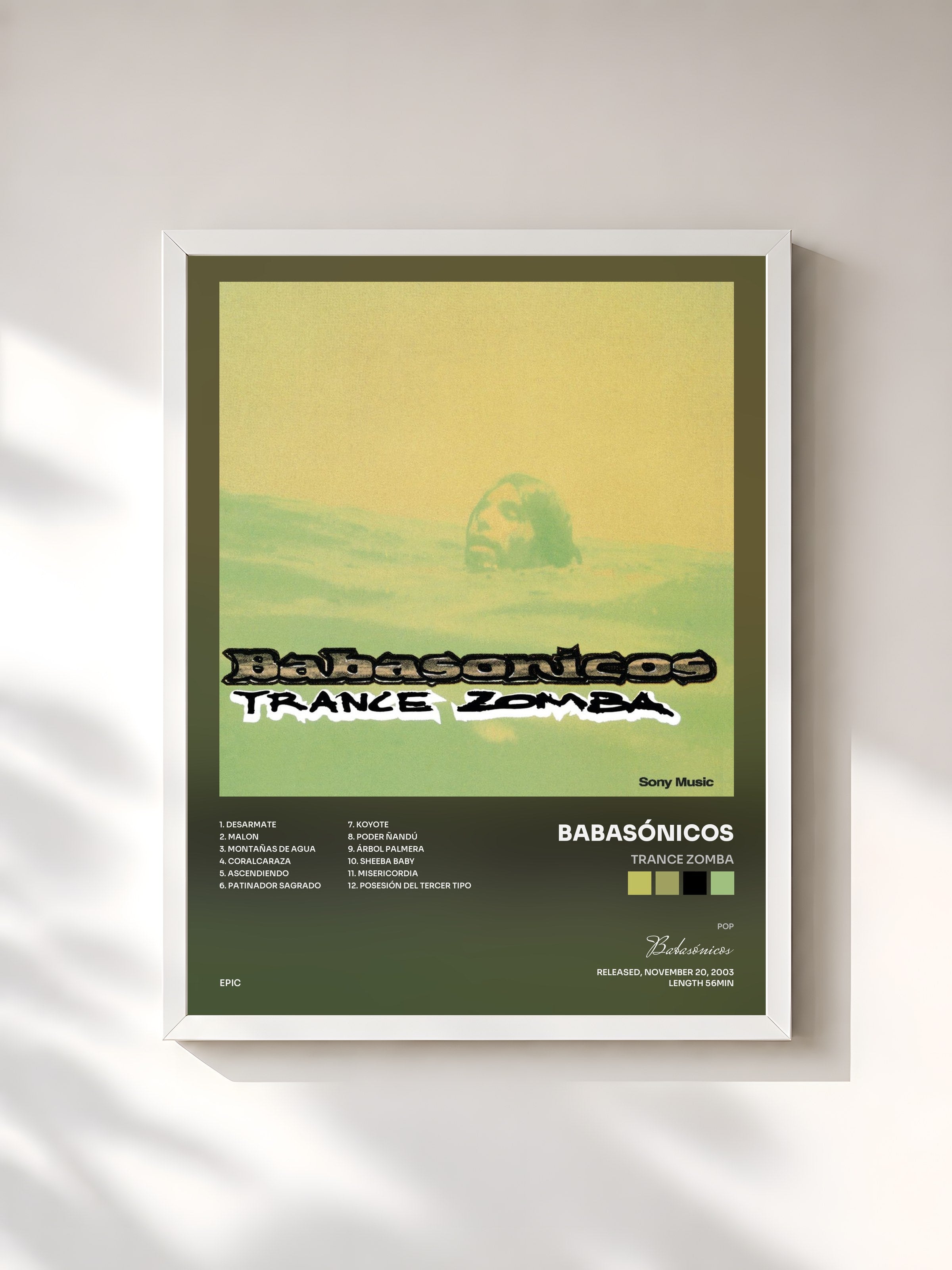 #blanc Tableau de l'album Trance Zomba de Babasónicos, cadre blanc, imprimé et encadré en France