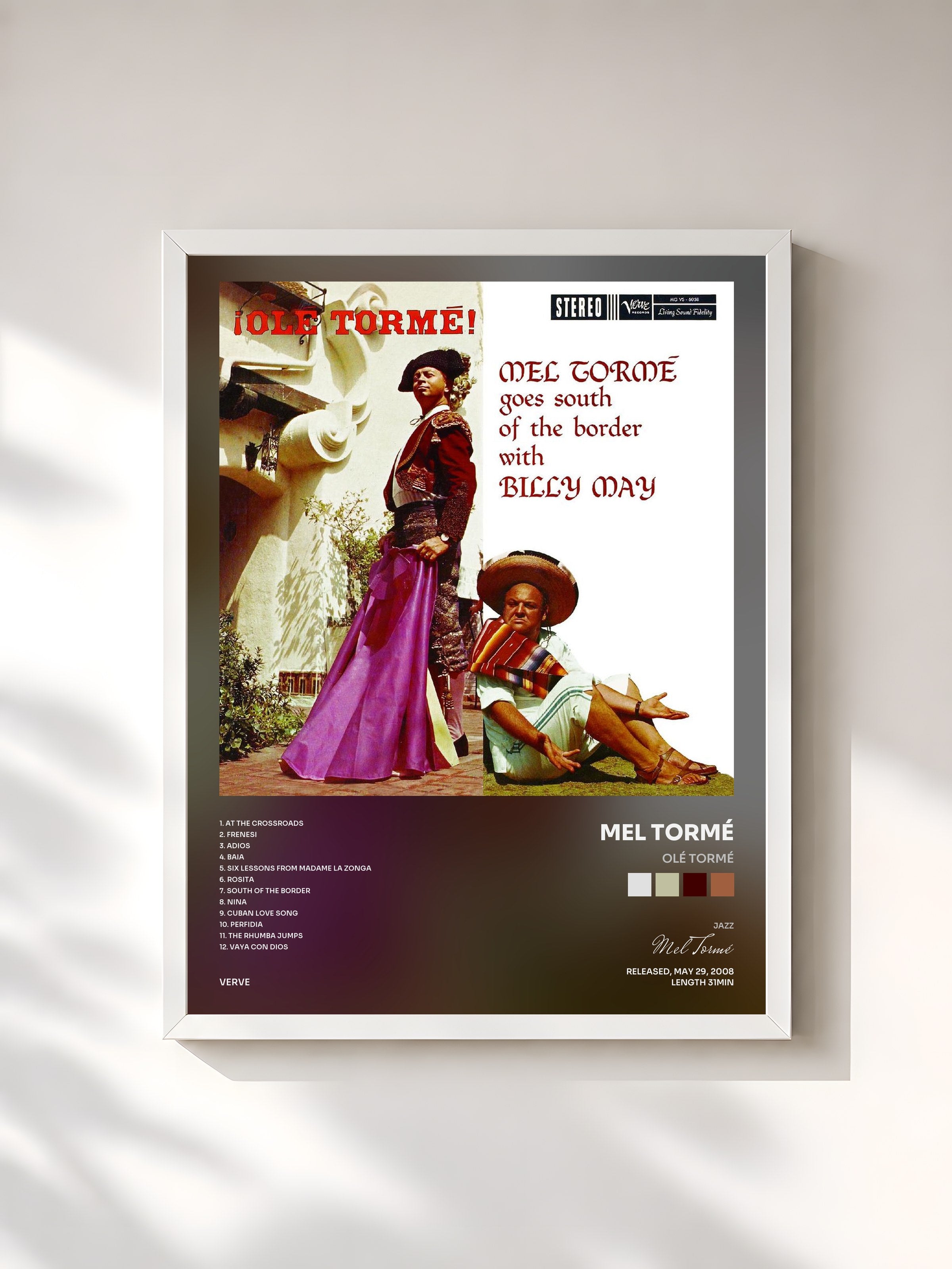 #blanc Tableau de l'album Olé Tormé de Mel Tormé, cadre blanc, imprimé et encadré en France