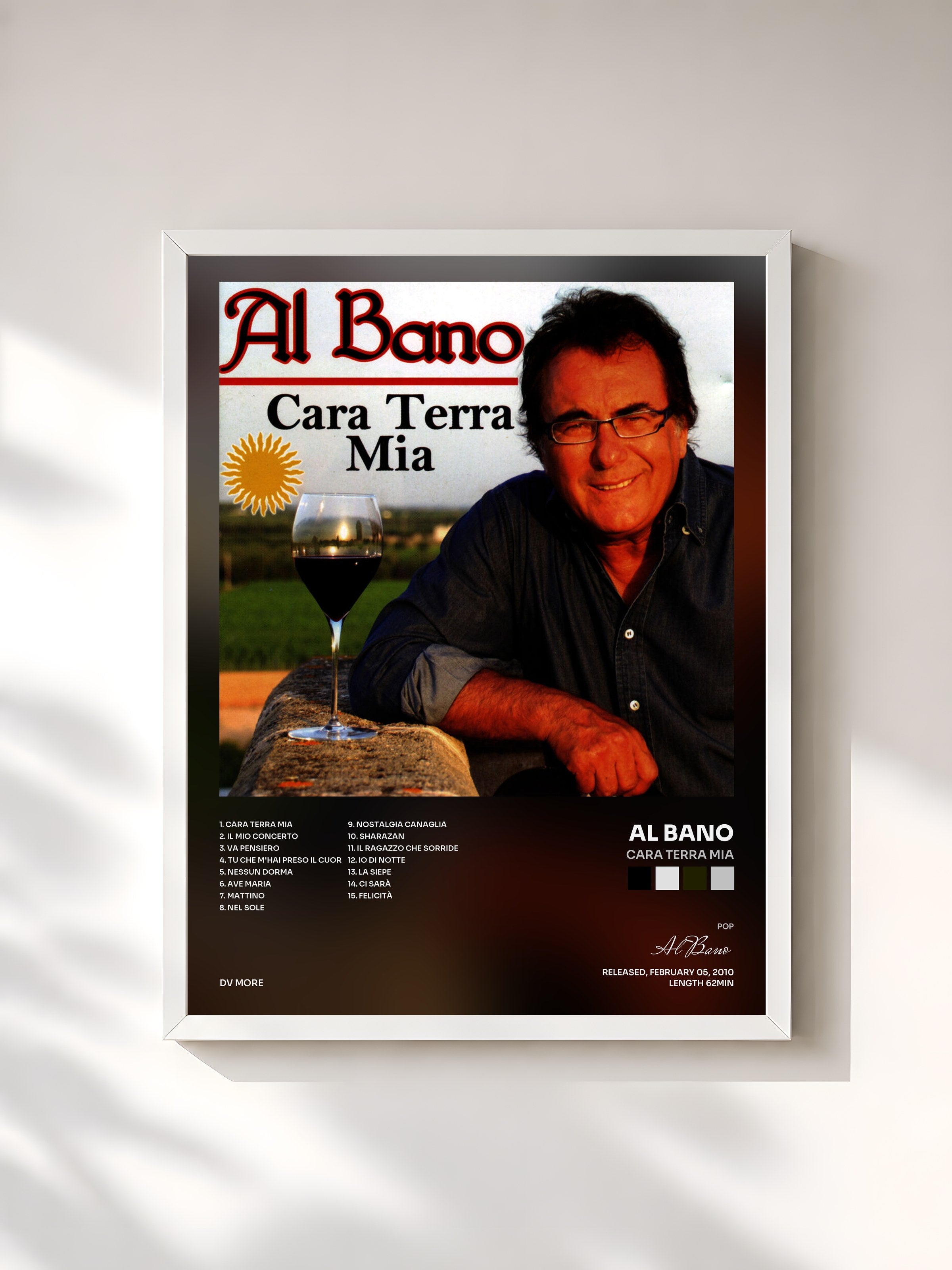 #blanc Tableau de l'album Cara terra mia de Al Bano, cadre blanc, imprimé et encadré en France