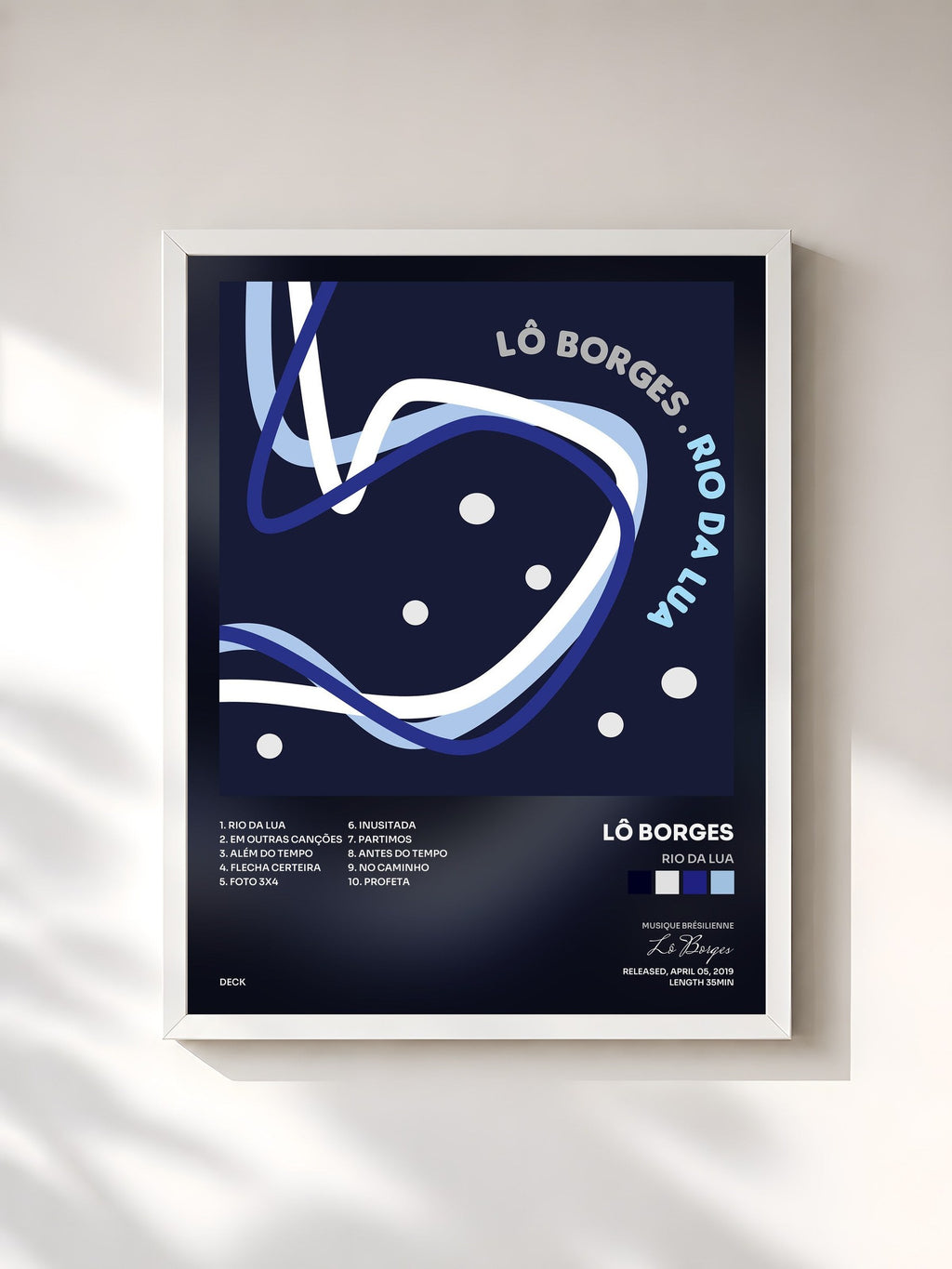 #blanc Rio da Lua di Lô Borges in stampa incorniciata, cornice bianca, stampata e incorniciata in Francia