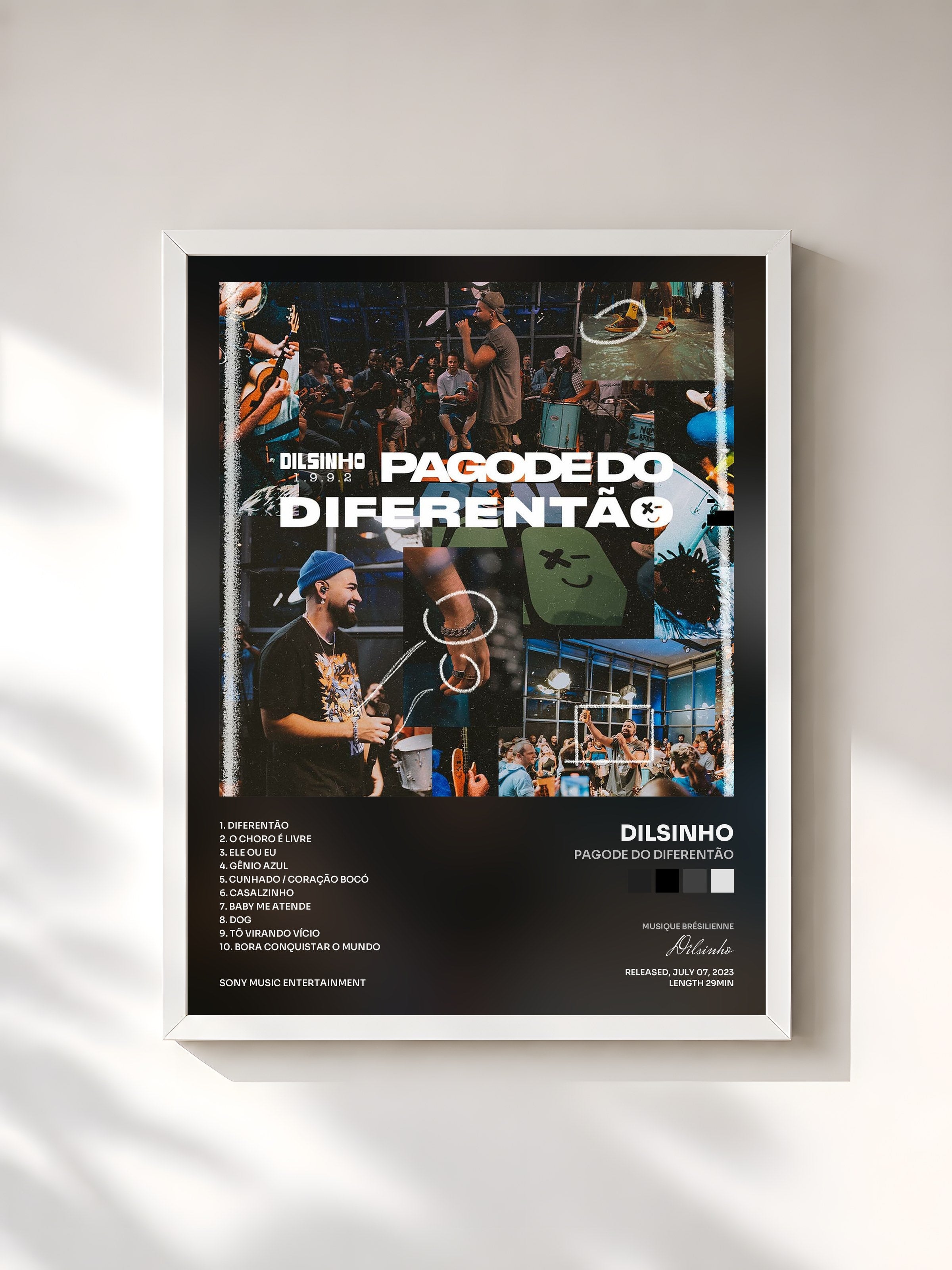 #blanc Tableau de l'album Pagode do Diferentão de Dilsinho, cadre blanc, imprimé et encadré en France