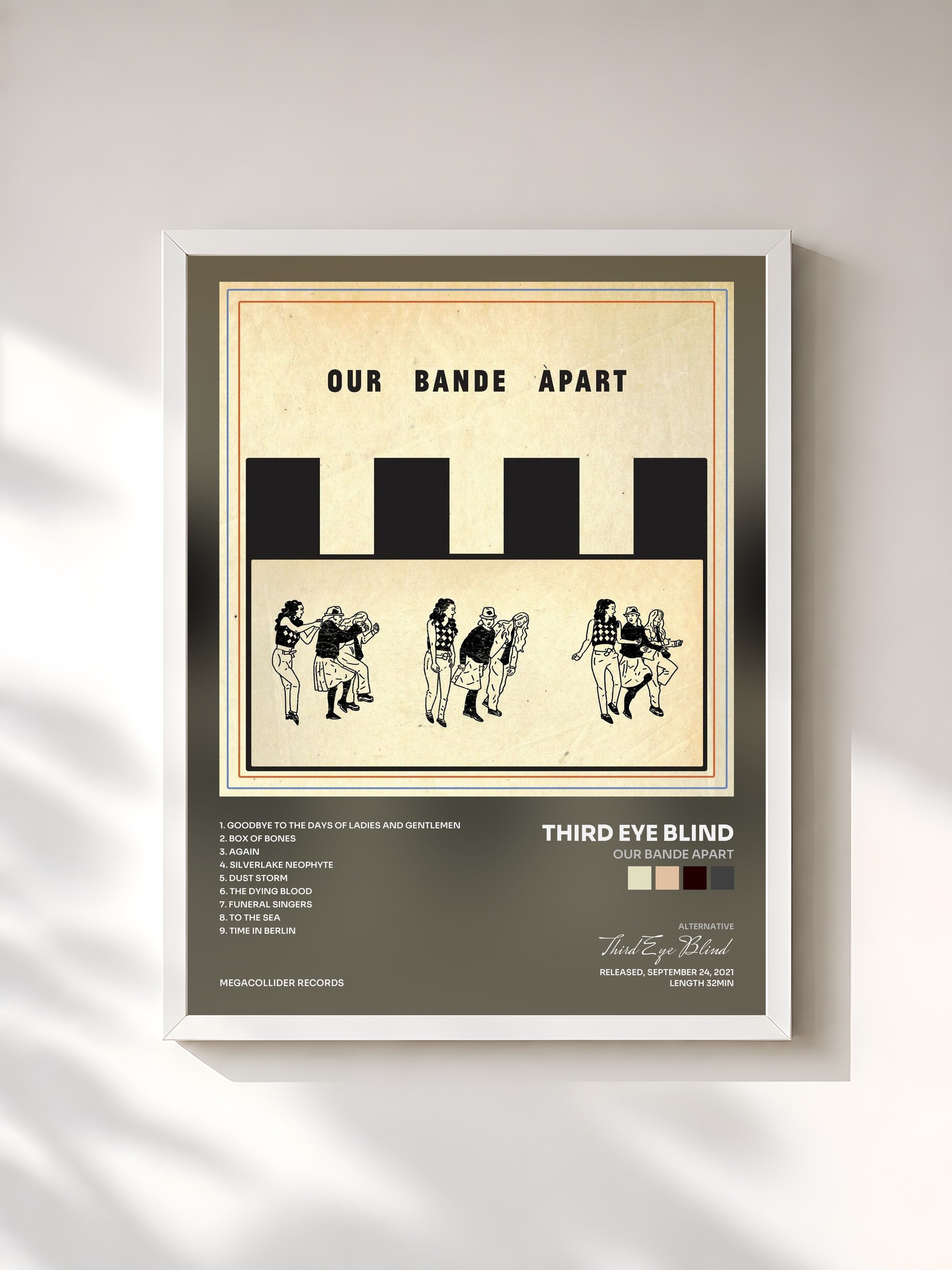 #blanc Tableau de l'album Our Bande Apart de Third Eye Blind, cadre blanc, imprimé et encadré en France