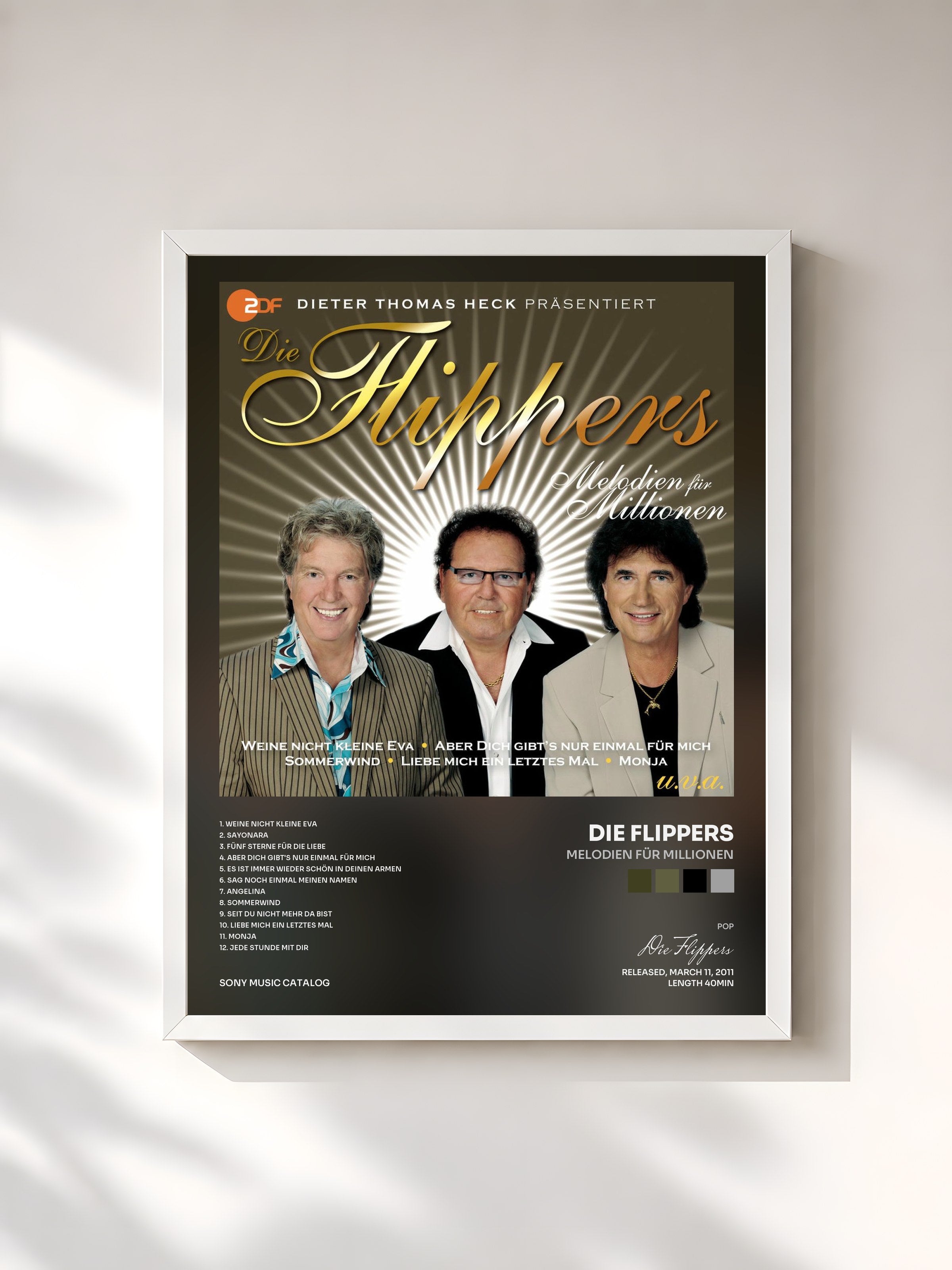 #blanc Tableau de l'album Melodien für Millionen de Die Flippers, cadre blanc, imprimé et encadré en France