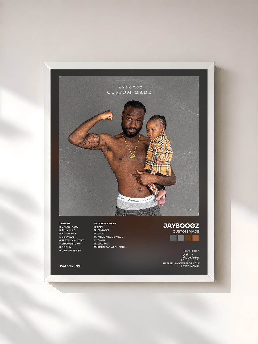 #blanc Tableau de l'album Custom Made de Jayboogz, cadre blanc, imprimé et encadré en France