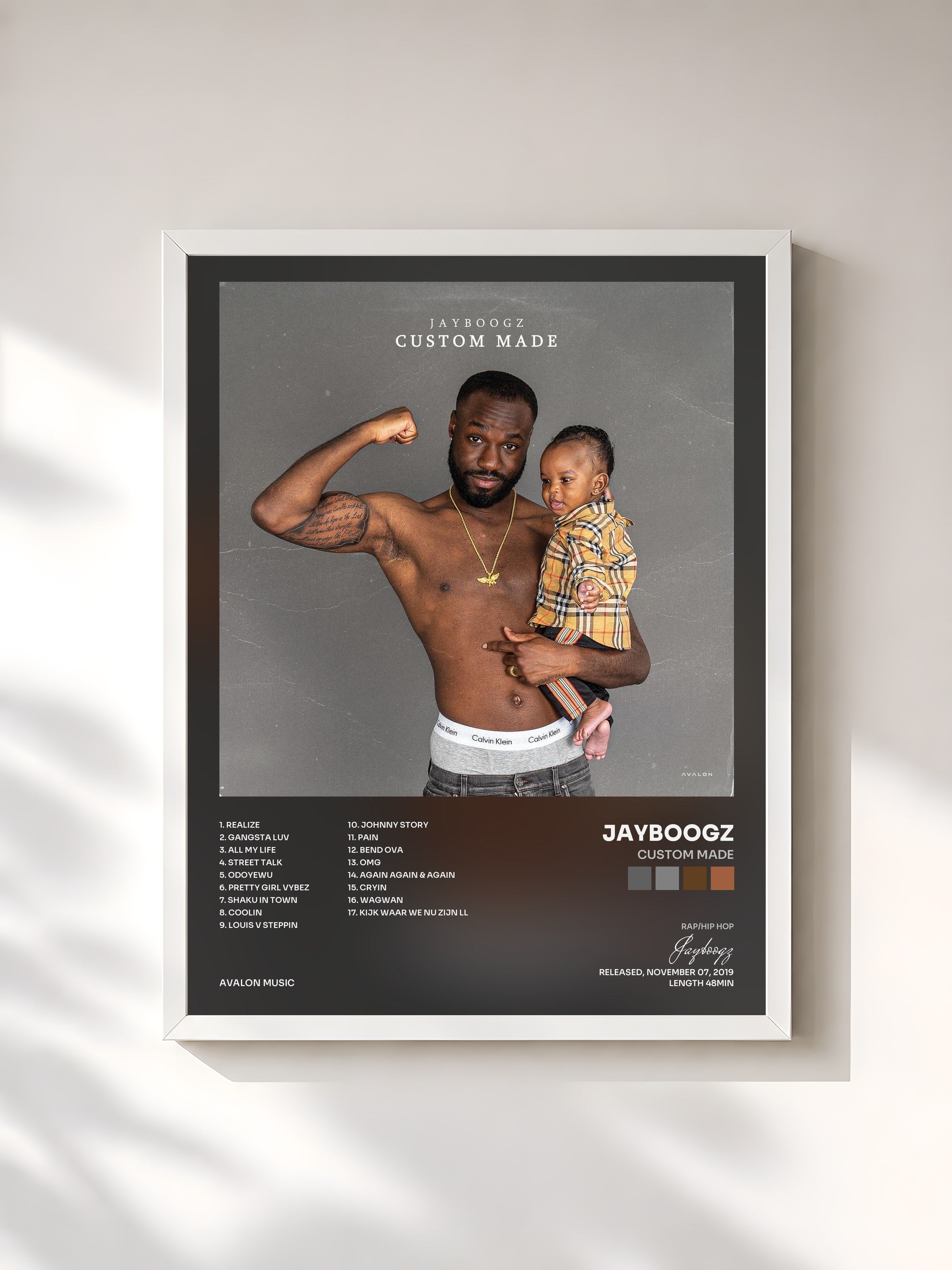 #blanc Tableau de l'album Custom Made de Jayboogz, cadre blanc, imprimé et encadré en France