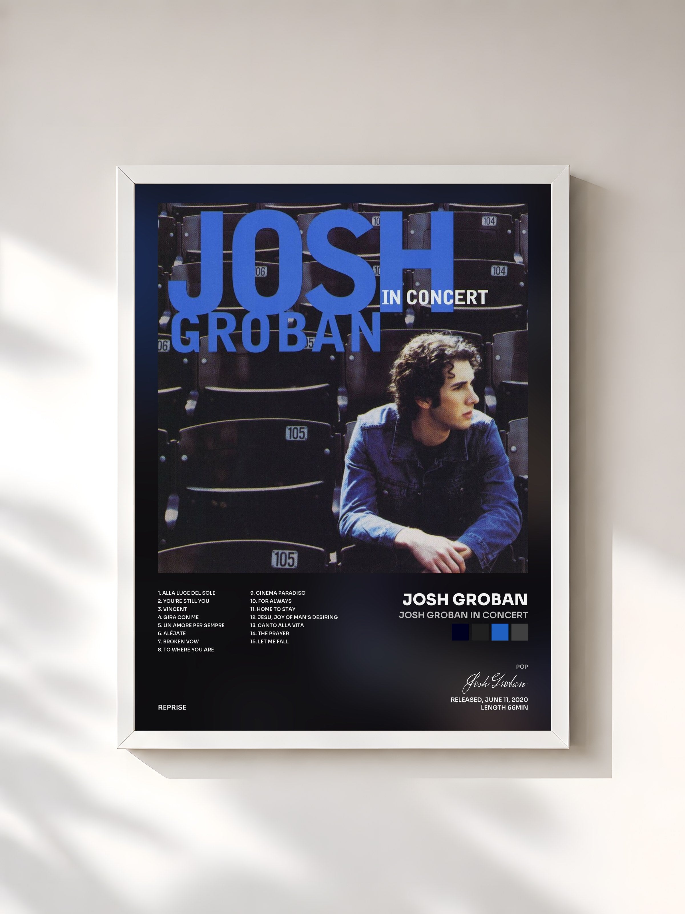 #blanc Tableau de l'album Josh Groban In Concert de Josh Groban, cadre blanc, imprimé et encadré en France