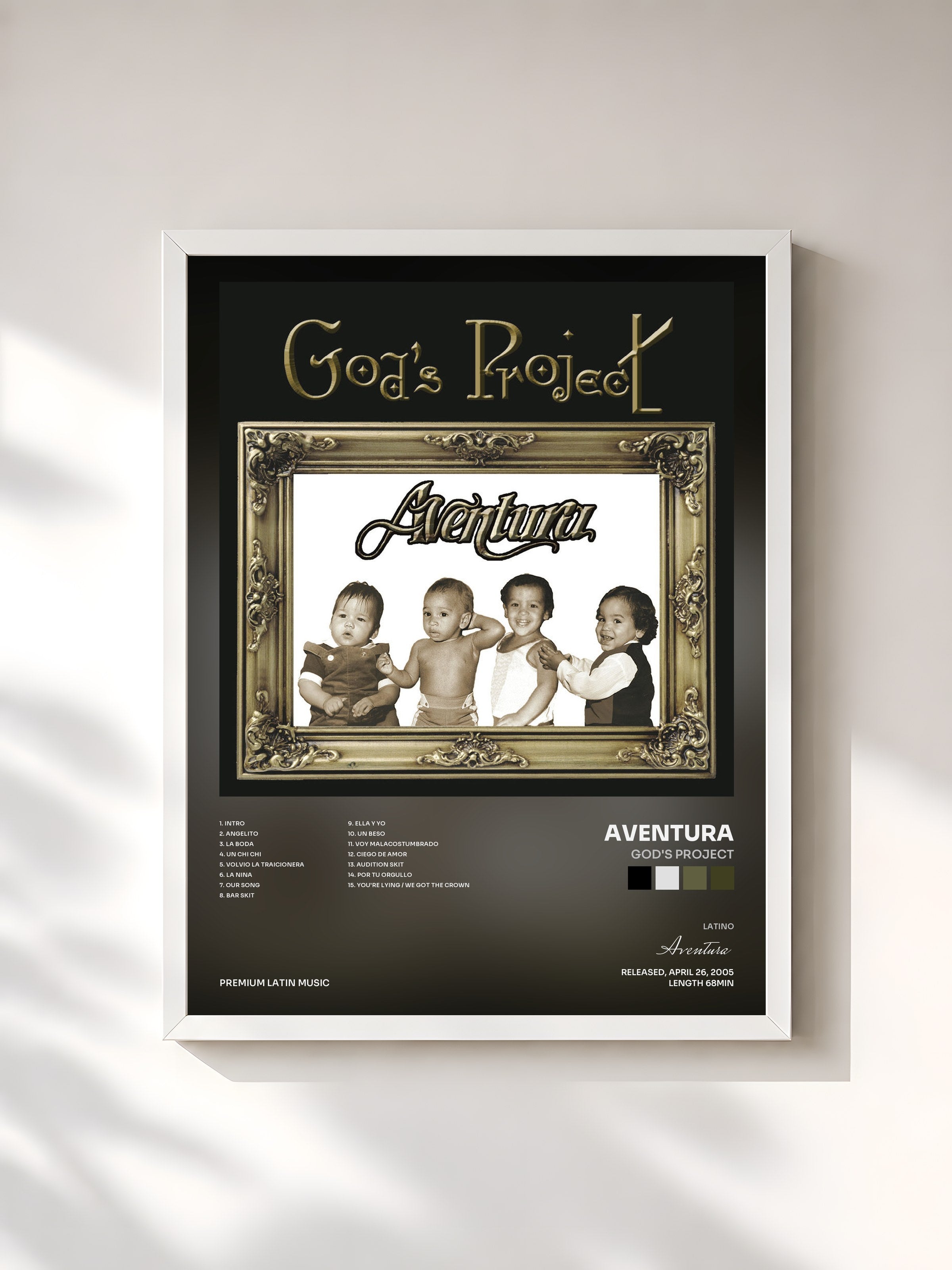 #blanc Tableau de l'album God's Project de Aventura, cadre blanc, imprimé et encadré en France