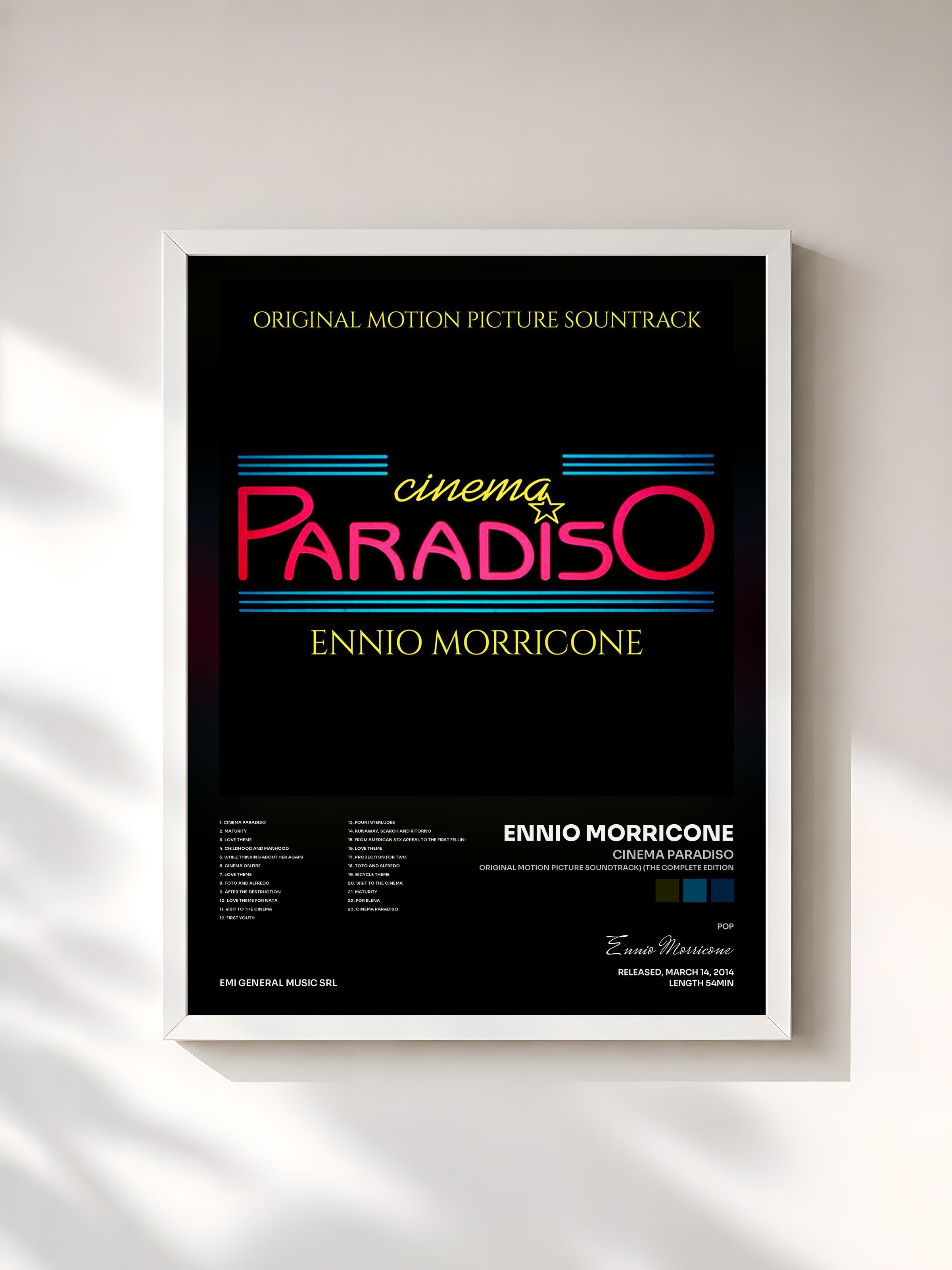 #blanc Tableau de l'album Cinema Paradiso (Original Motion Picture Soundtrack) (The Complete Edition) de Ennio Morricone, cadre blanc, imprimé et encadré en France