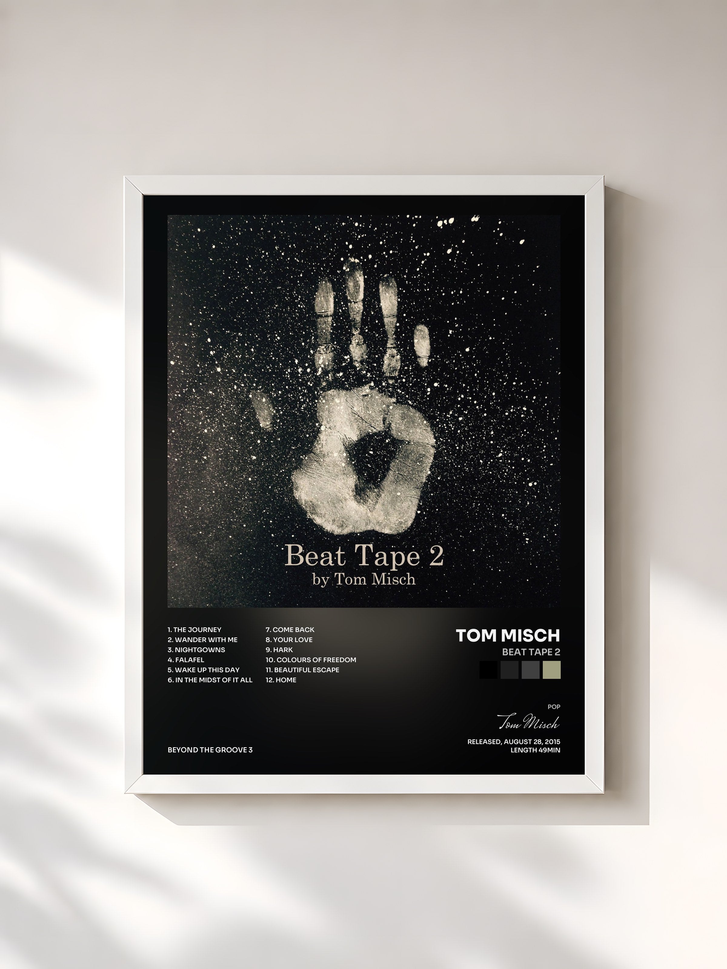 #blanc Tableau de l'album Beat Tape 2 de Tom Misch, cadre blanc, imprimé et encadré en France