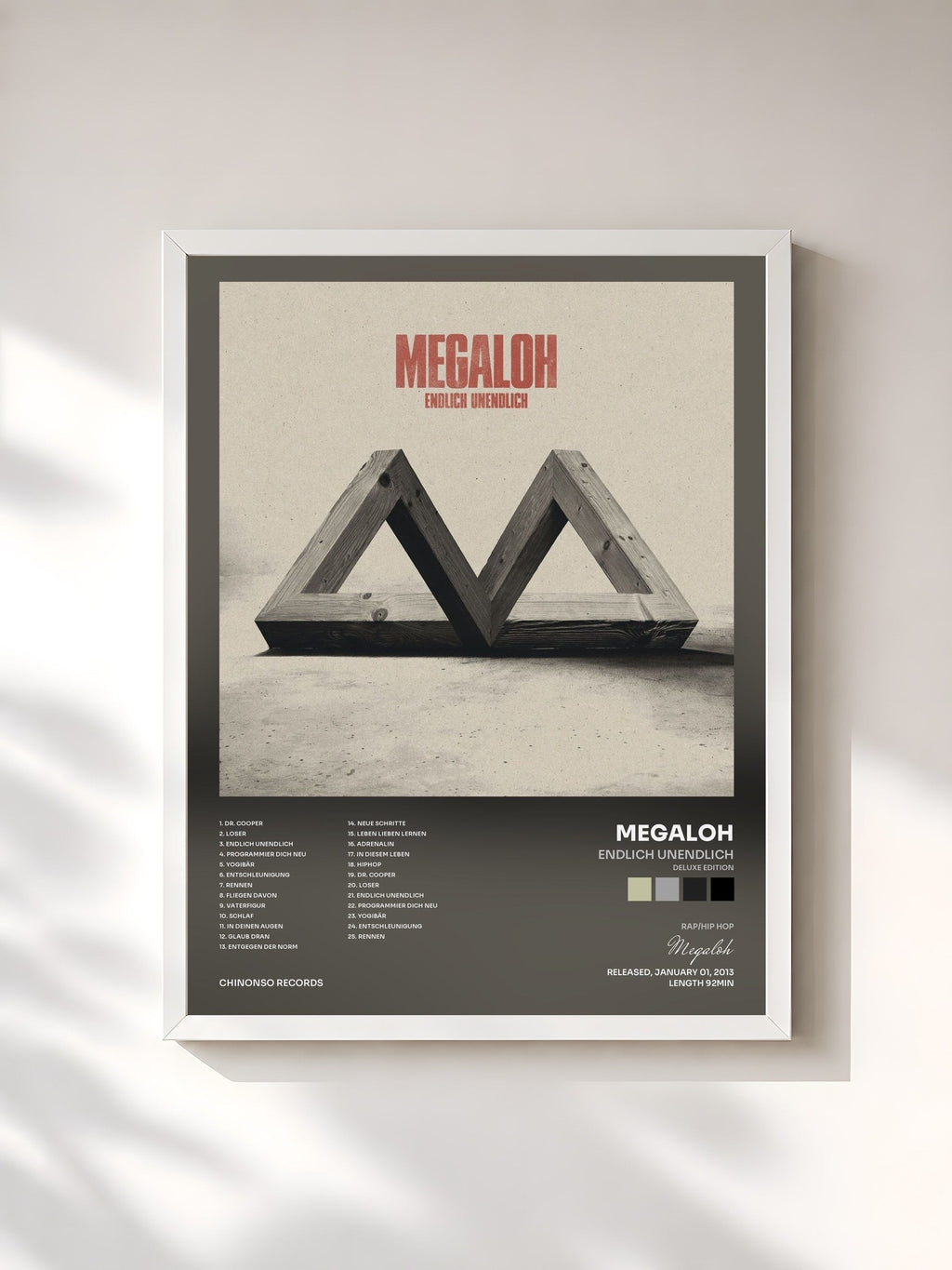 #blanc Tableau de l'album Endlich Unendlich (Deluxe Edition) de Megaloh, cadre blanc, imprimé et encadré en France