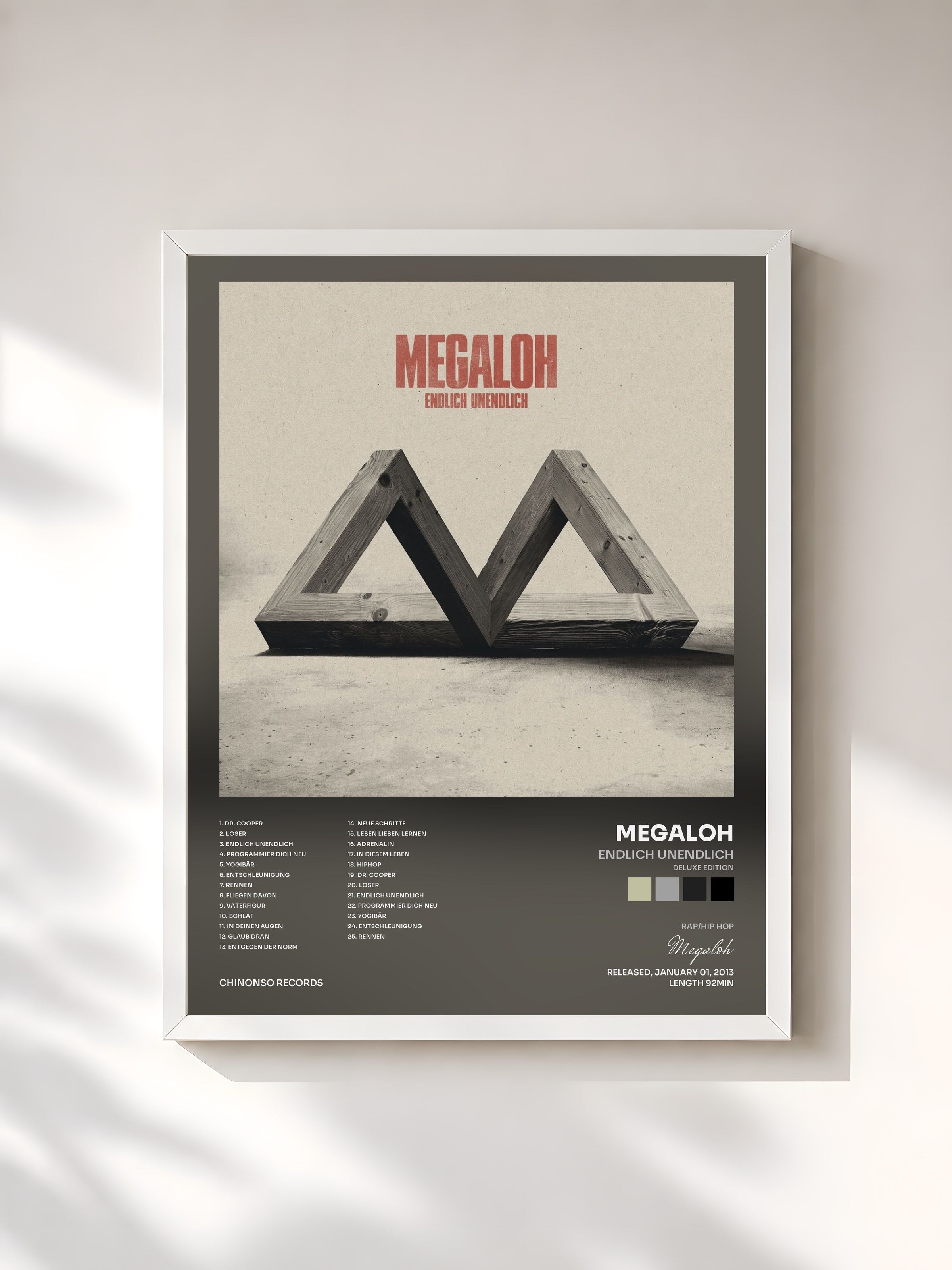 #blanc Tableau de l'album Endlich Unendlich (Deluxe Edition) de Megaloh, cadre blanc, imprimé et encadré en France