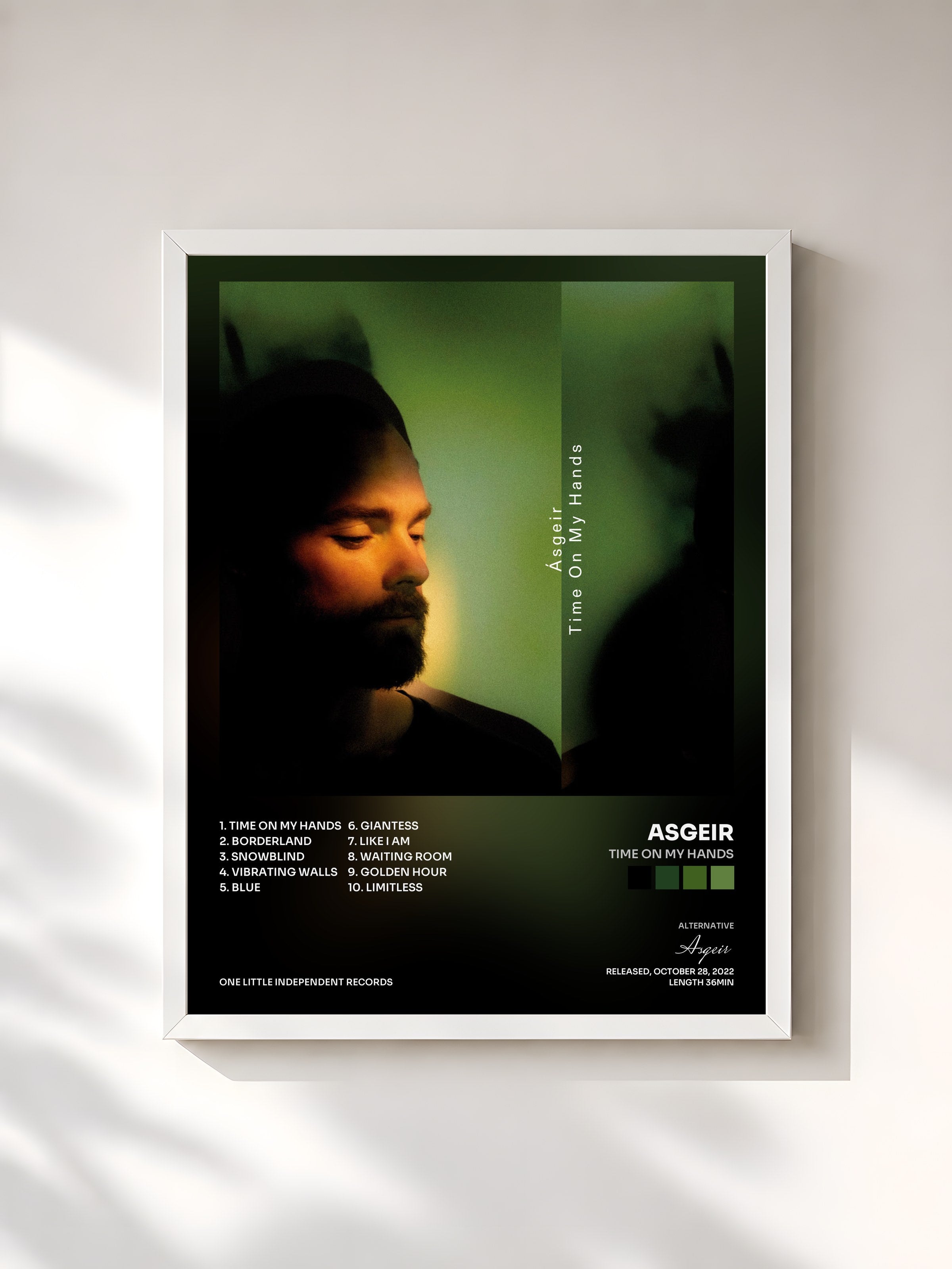 #blanc Tableau de l'album Time On My Hands de Asgeir, cadre blanc, imprimé et encadré en France