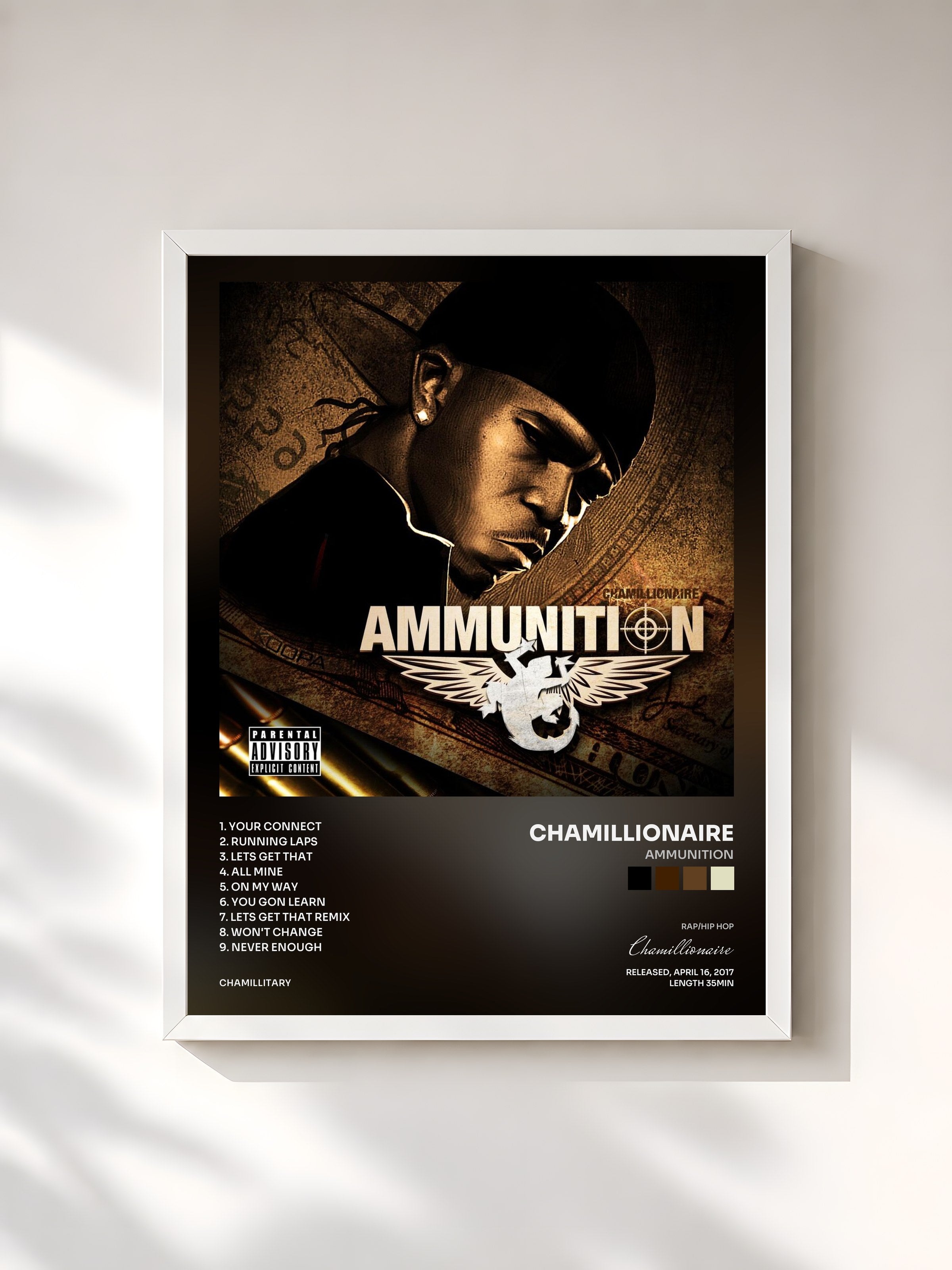 #blanc Tableau de l'album Ammunition de Chamillionaire, cadre blanc, imprimé et encadré en France