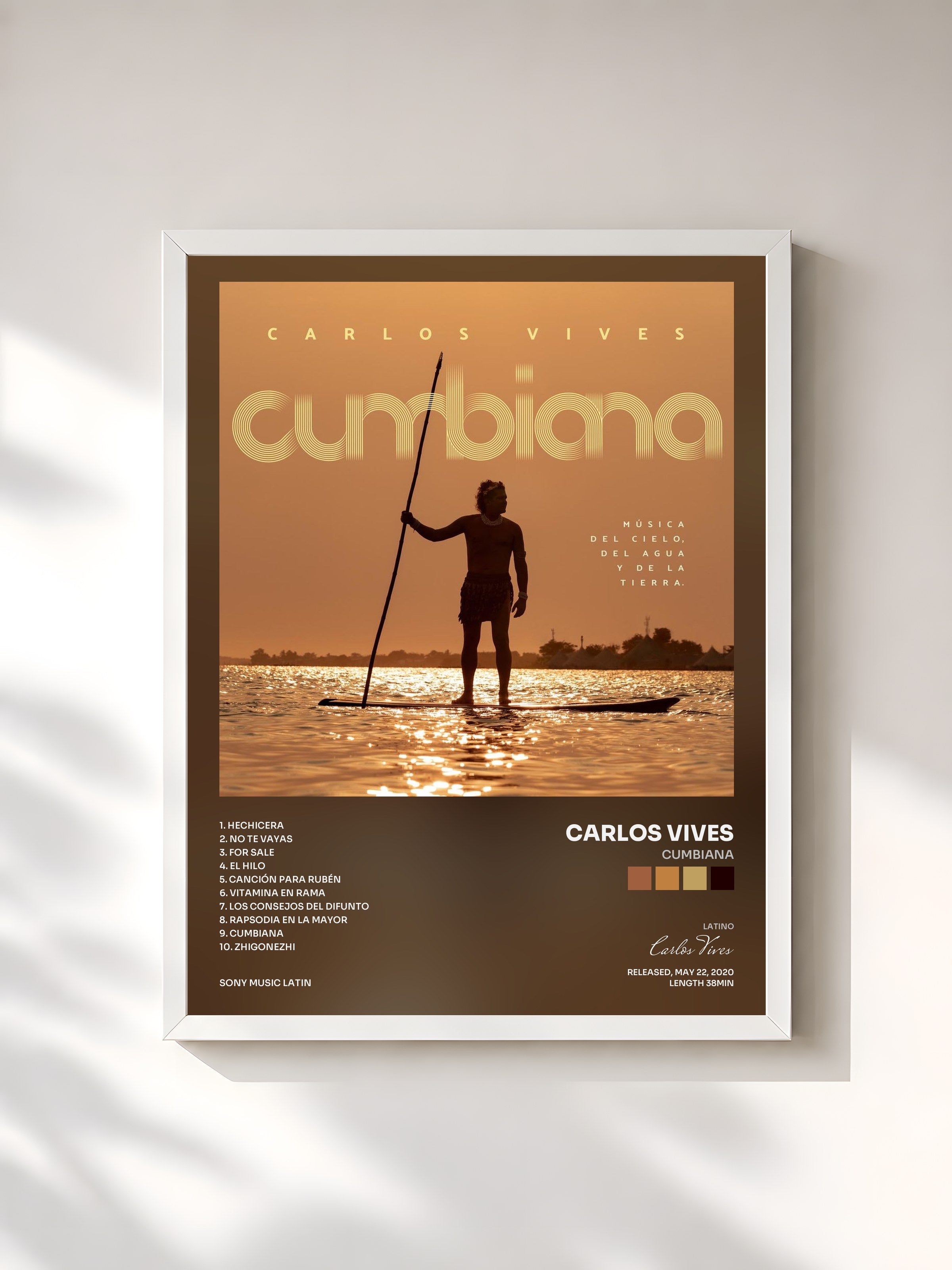 #blanc Tableau de l'album Cumbiana de Carlos Vives, cadre blanc, imprimé et encadré en France