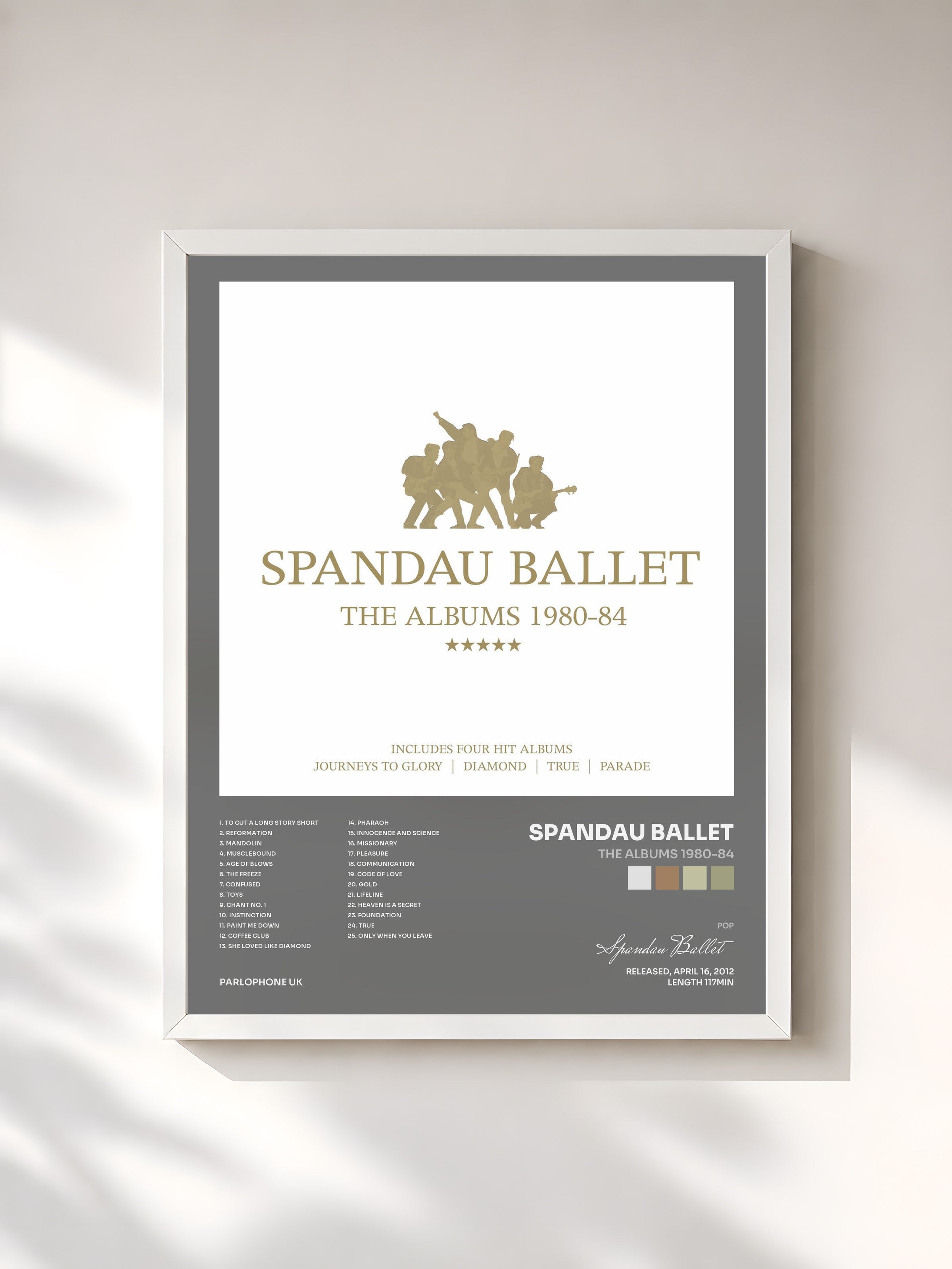 #blanc Tableau de l'album The Albums 1980-84 de Spandau Ballet, cadre blanc, imprimé et encadré en France