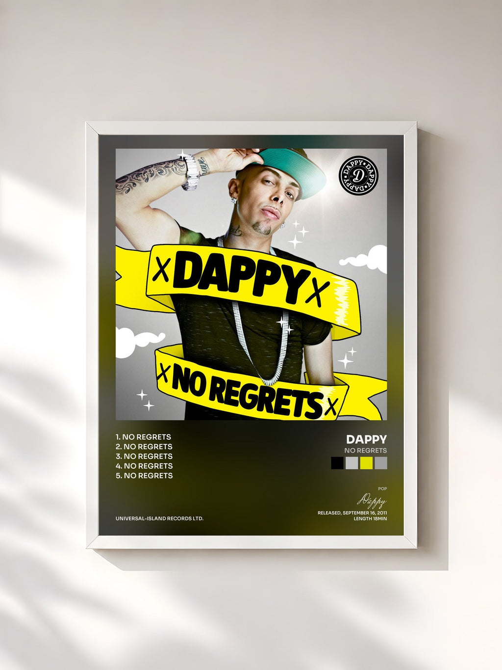 #blanc No Regrets von Dappy als gerahmter Kunstdruck, weißer Rahmen, gedruckt und gerahmt in Frankreich