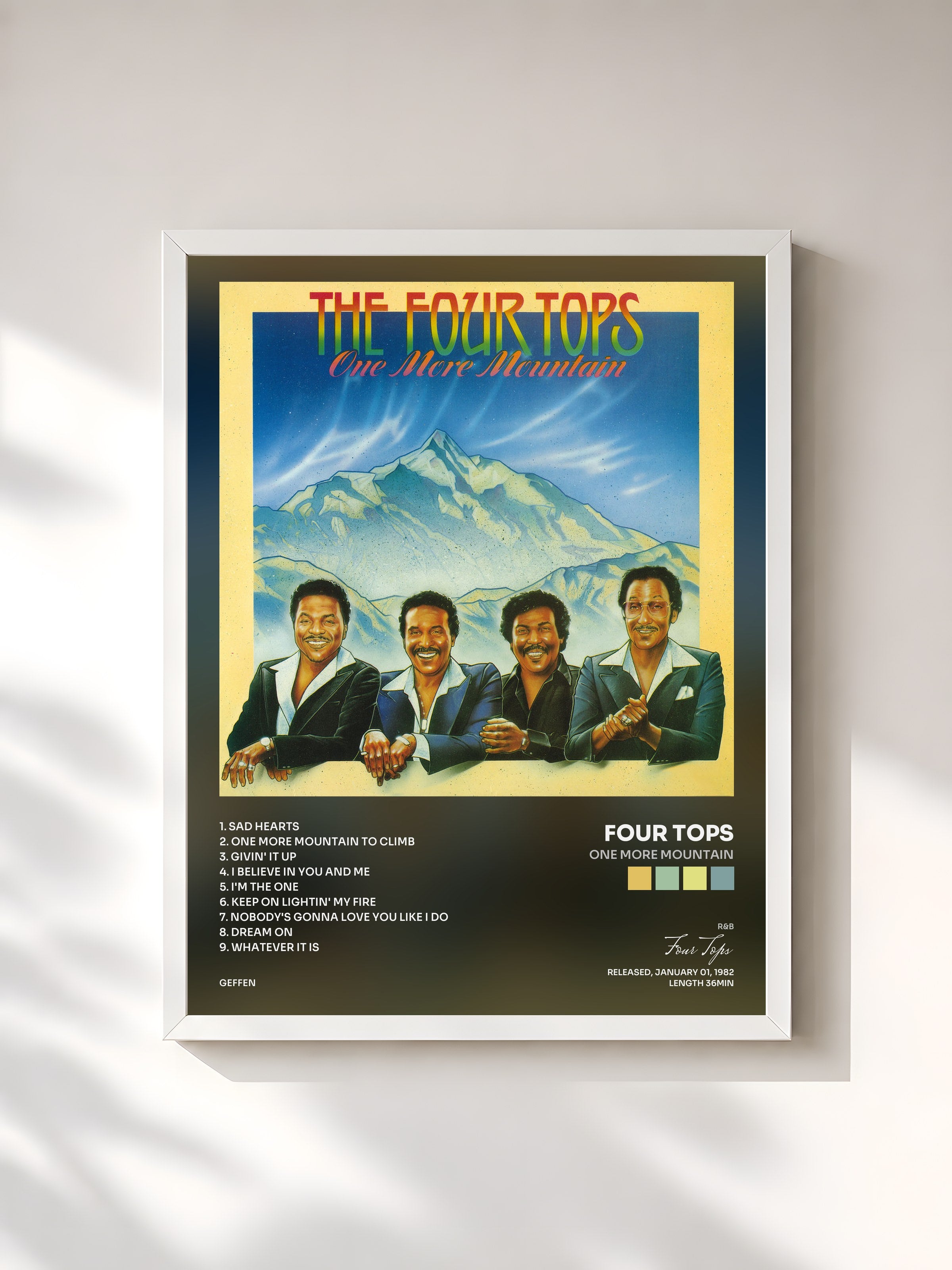 #blanc Tableau de l'album One More Mountain de Four Tops, cadre blanc, imprimé et encadré en France