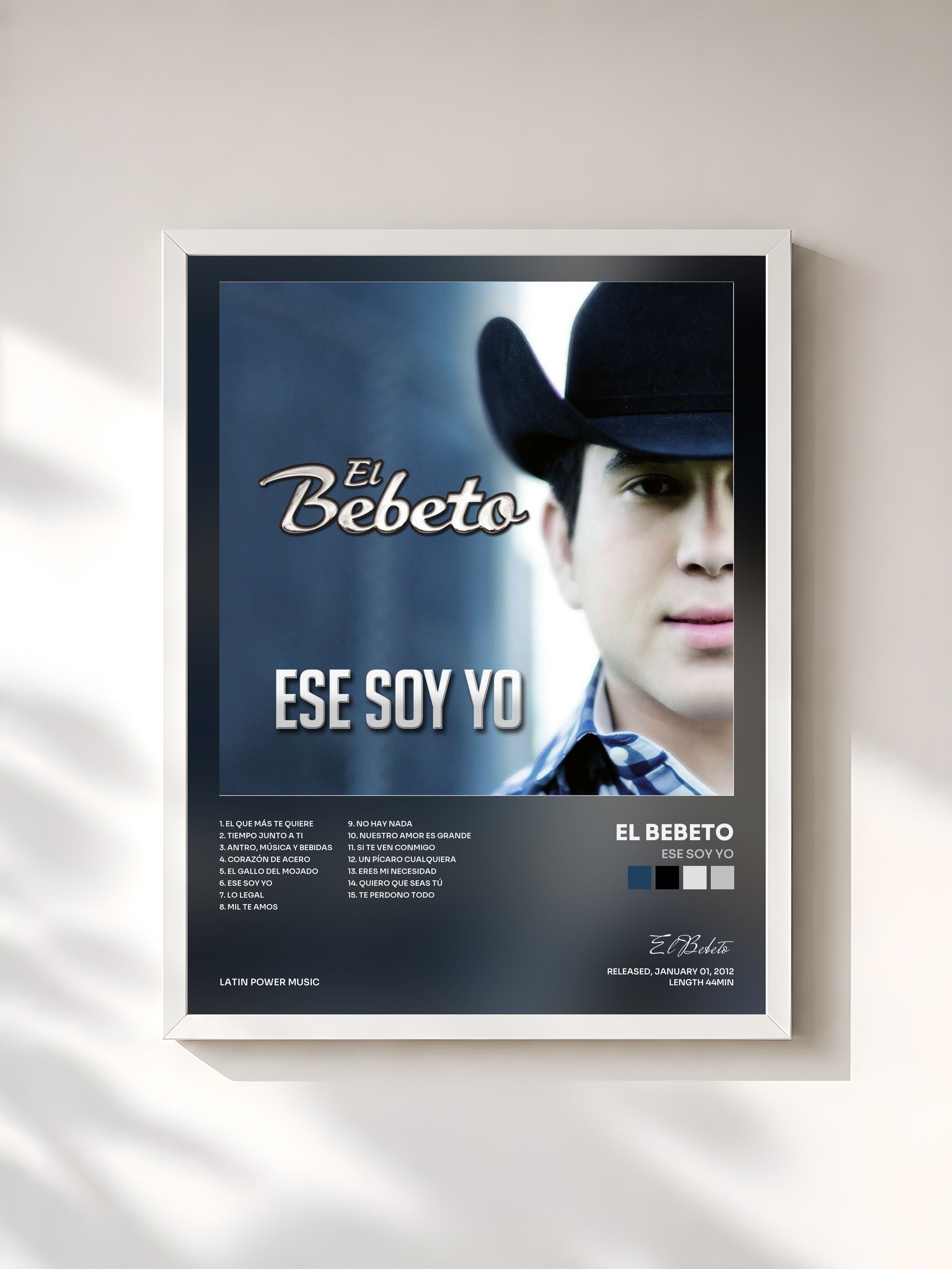 #blanc Tableau de l'album Ese Soy Yo de El Bebeto, cadre blanc, imprimé et encadré en France