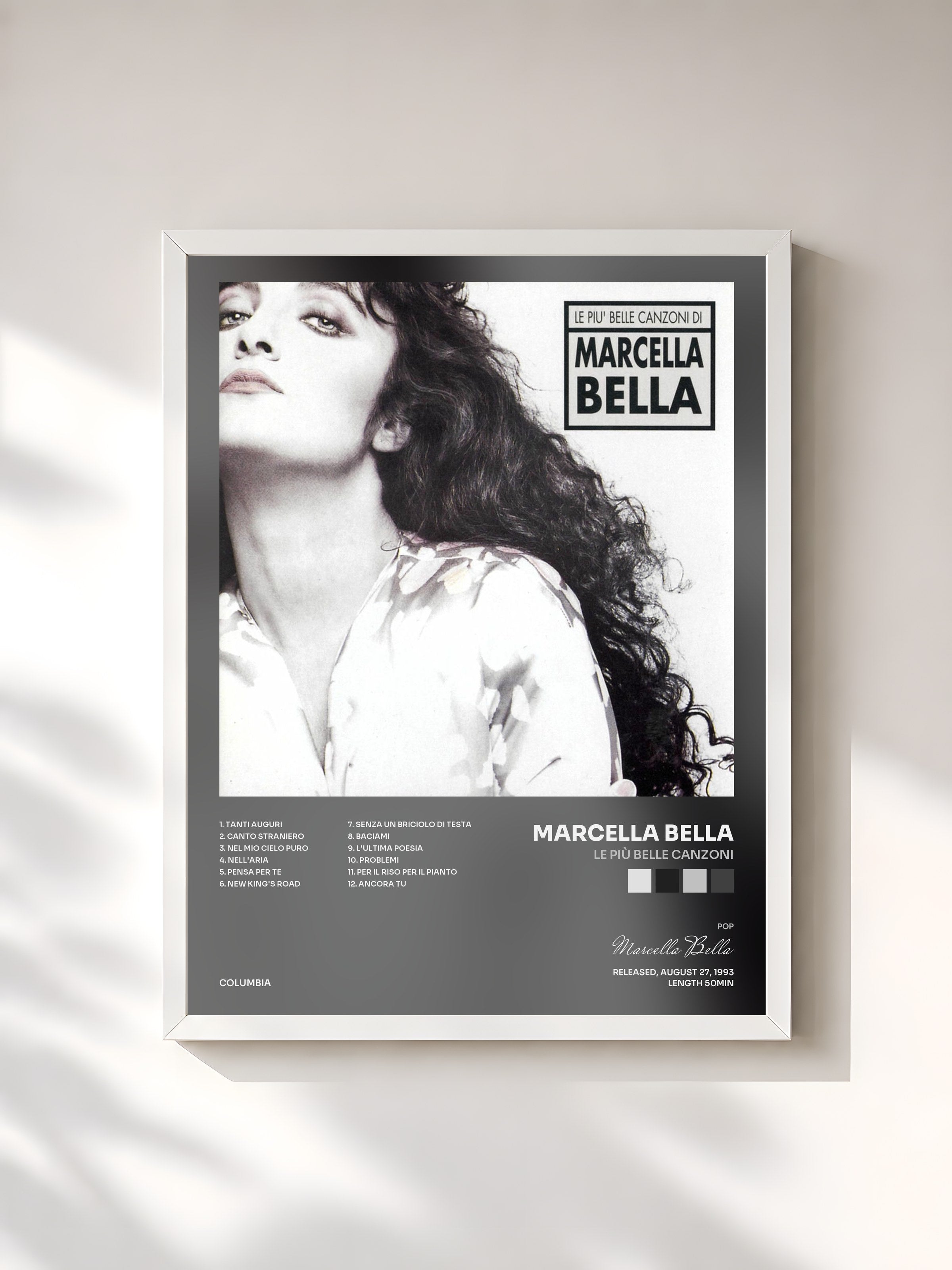 #blanc Tableau de l'album Le Più Belle Canzoni de Marcella Bella, cadre blanc, imprimé et encadré en France